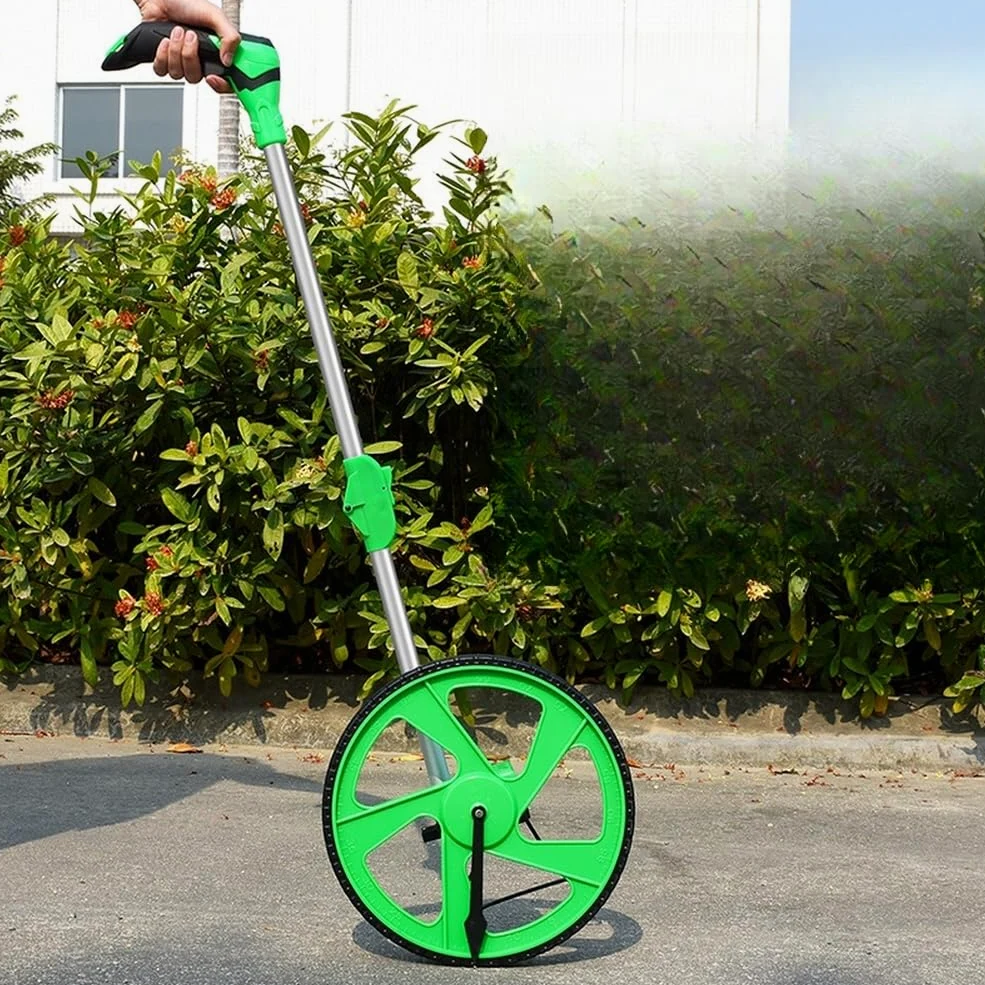 Rueda de medición digital, herramienta rodante resistente de 9999,99 m de alcance para constructores, agricultores, evaluadores de bienes raíces, proyectos de interior y exterior, neumático de goma