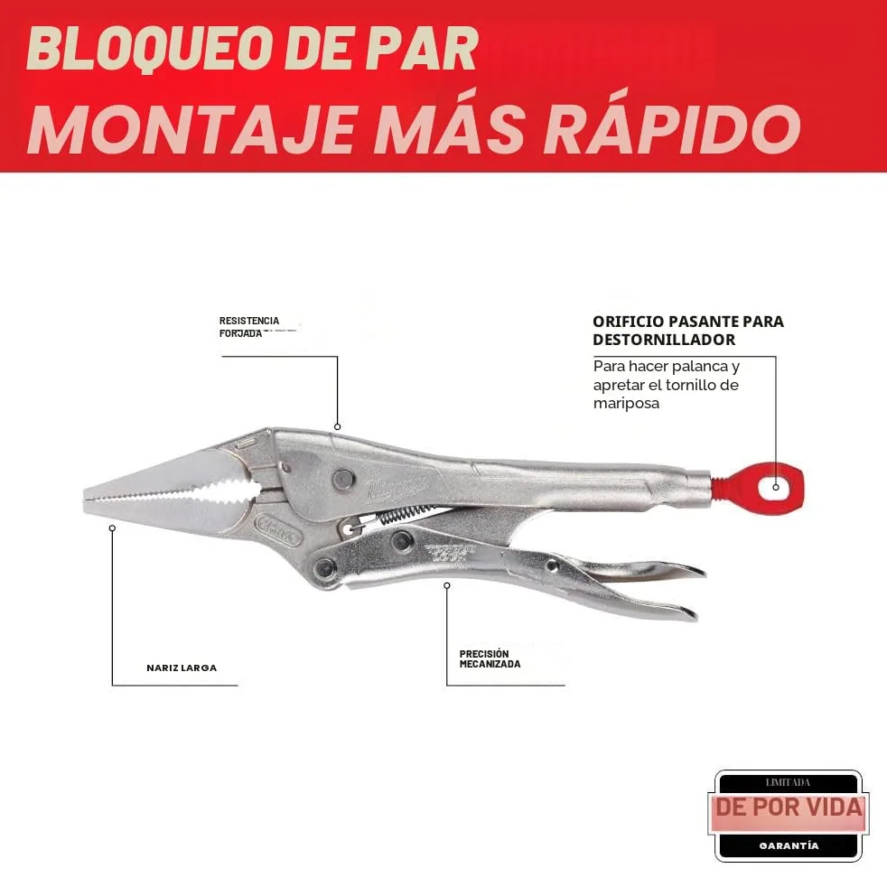 Milwaukee 48223509 - Alicates de bloqueo de punta larga de 9 pulgadas, color plateado