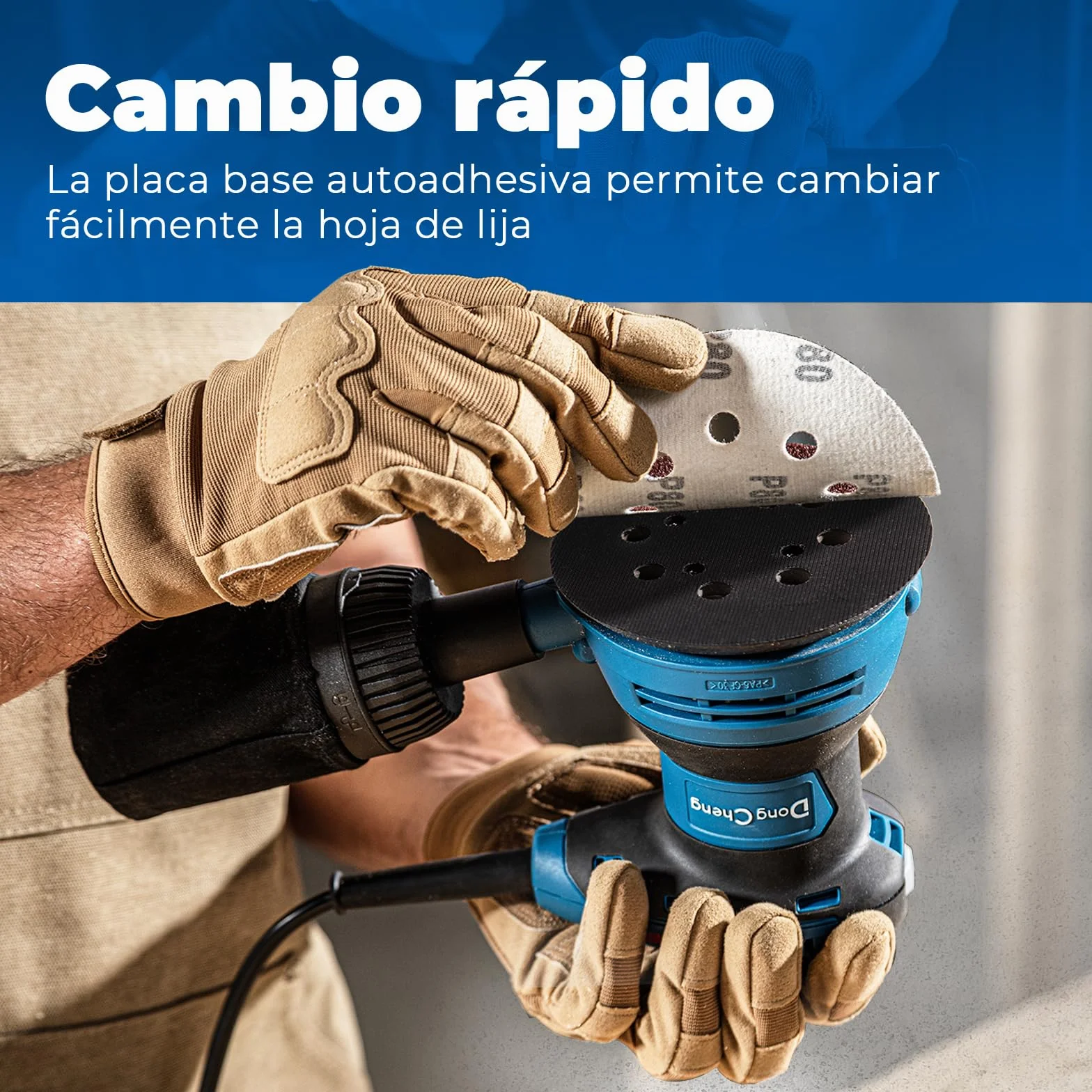 DongCheng Lijadora orbital aleatoria 300W, 125mm, 6 velocidades, 4.000-12.000 rpm con colector de polvo y 10 lijas, ideal para proyectos de carpintería y bricolaje
