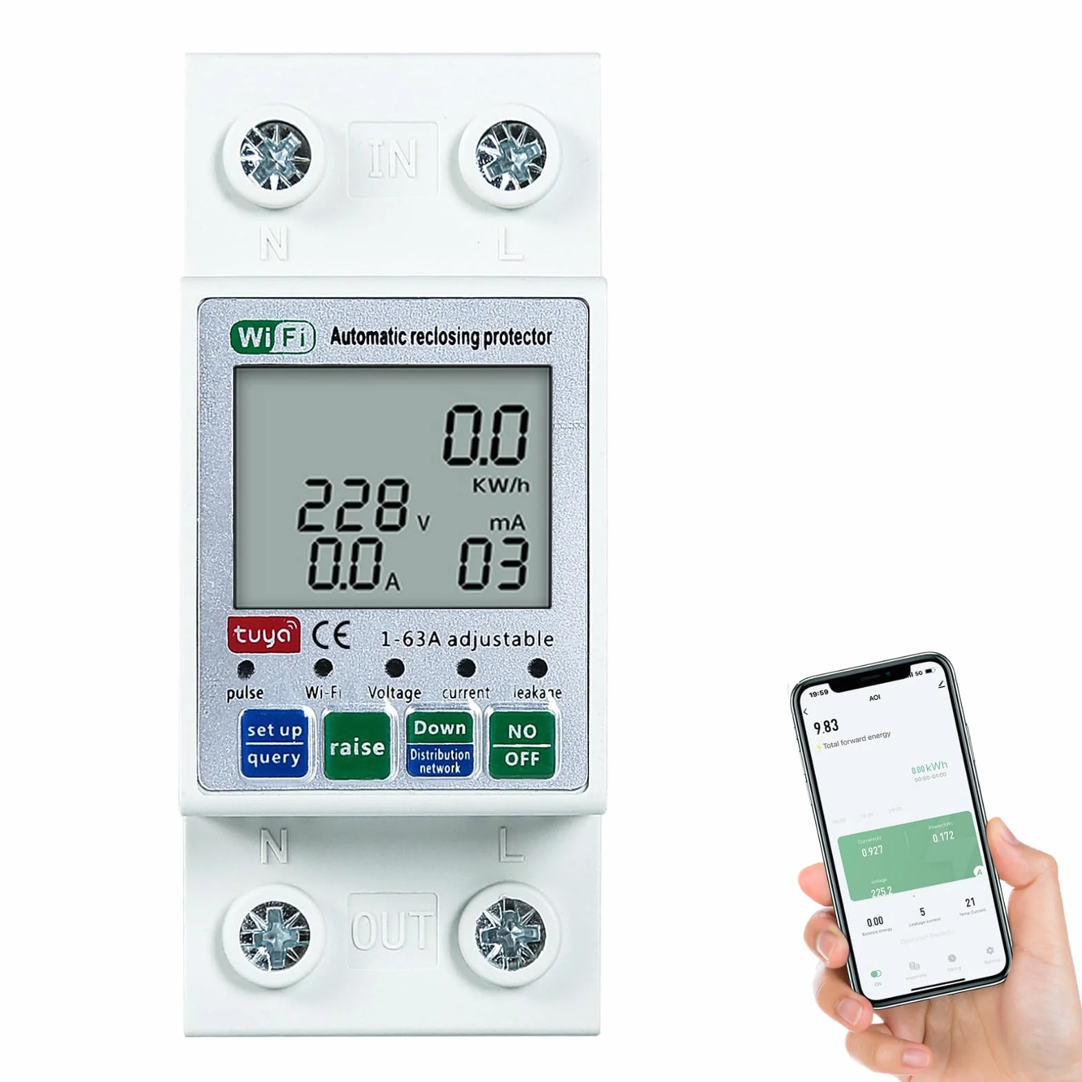 DEWIN Medidor Inteligente, Medidor Inteligente Monitor de Energía Tuya WiFi Protector Inteligente de Reconexión Interruptor Interruptor de Circuito de Monitoreo de Voltaje de Corriente