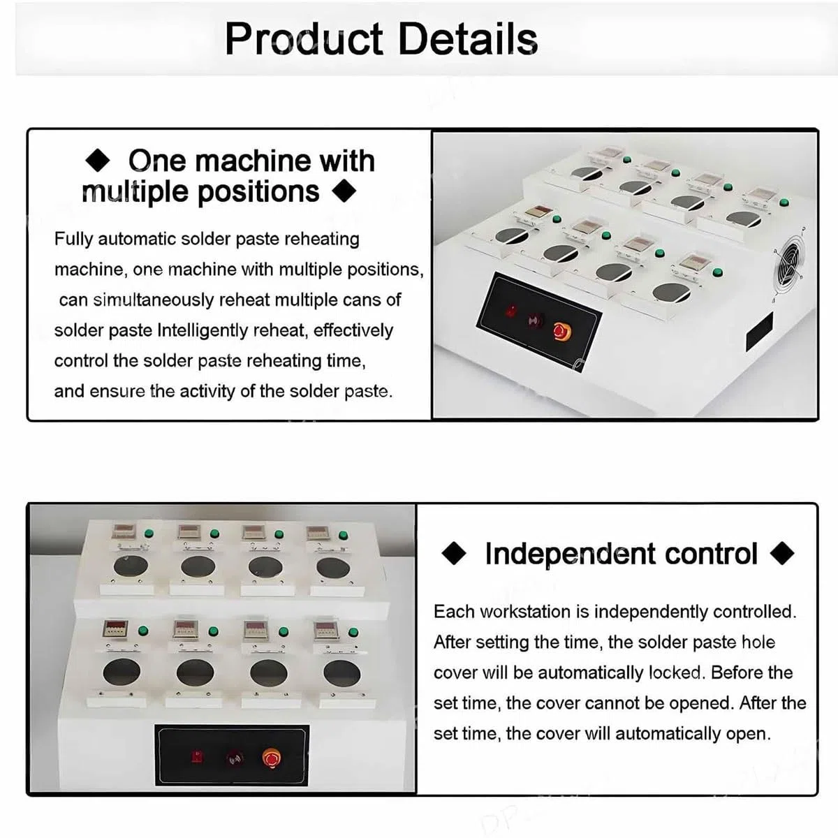 Caja de recalentamiento inteligente for pasta de soldadura con bloqueo temporizado y alarma, máquina descongeladora de pegamento rojo SMT multiestación, control independiente(8holes)