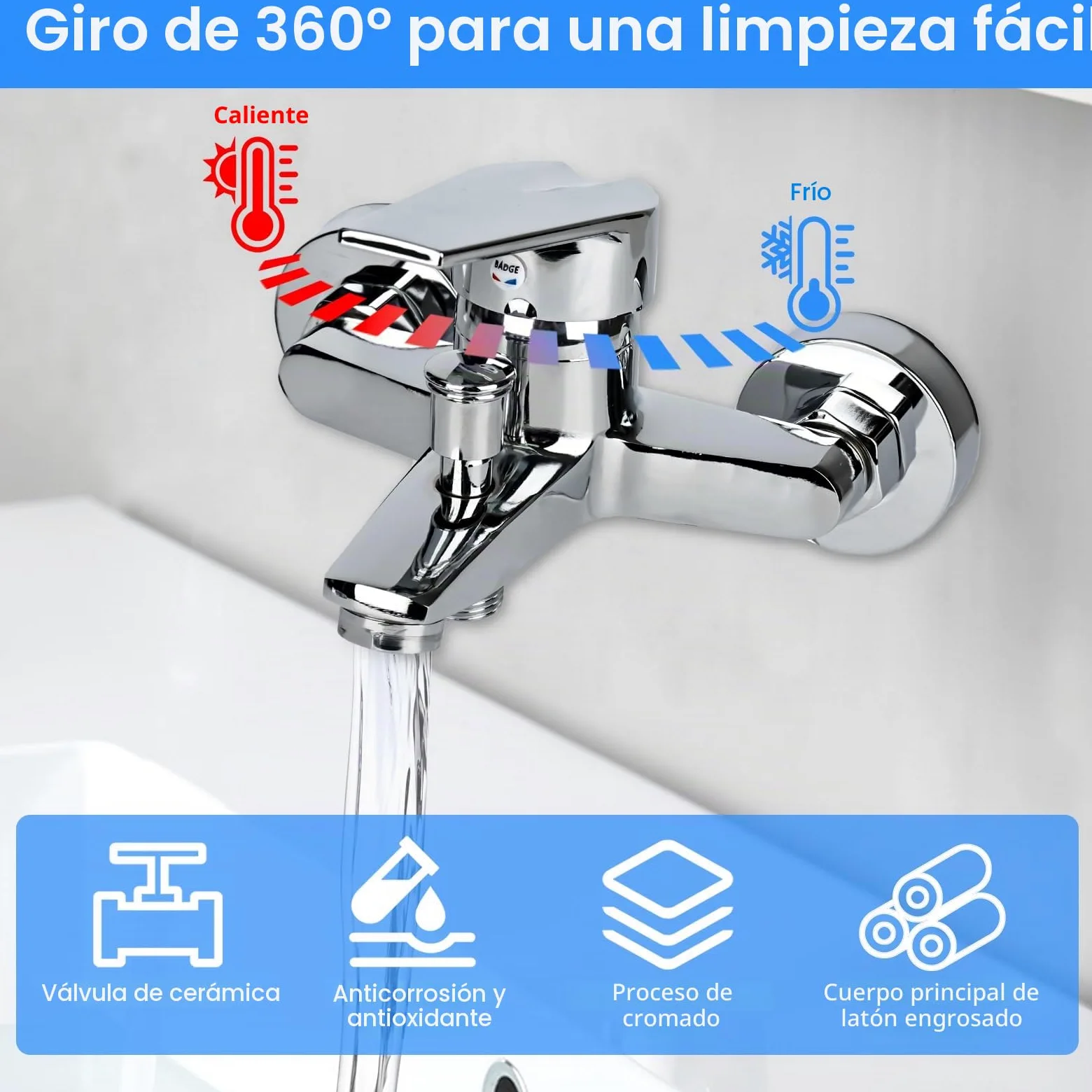 Grifo monomando para bañera, monomando, montaje en pared, grifo de ducha, grifo mezclador para bañera, salida de ducha de 1/2 pulgadas, cromado