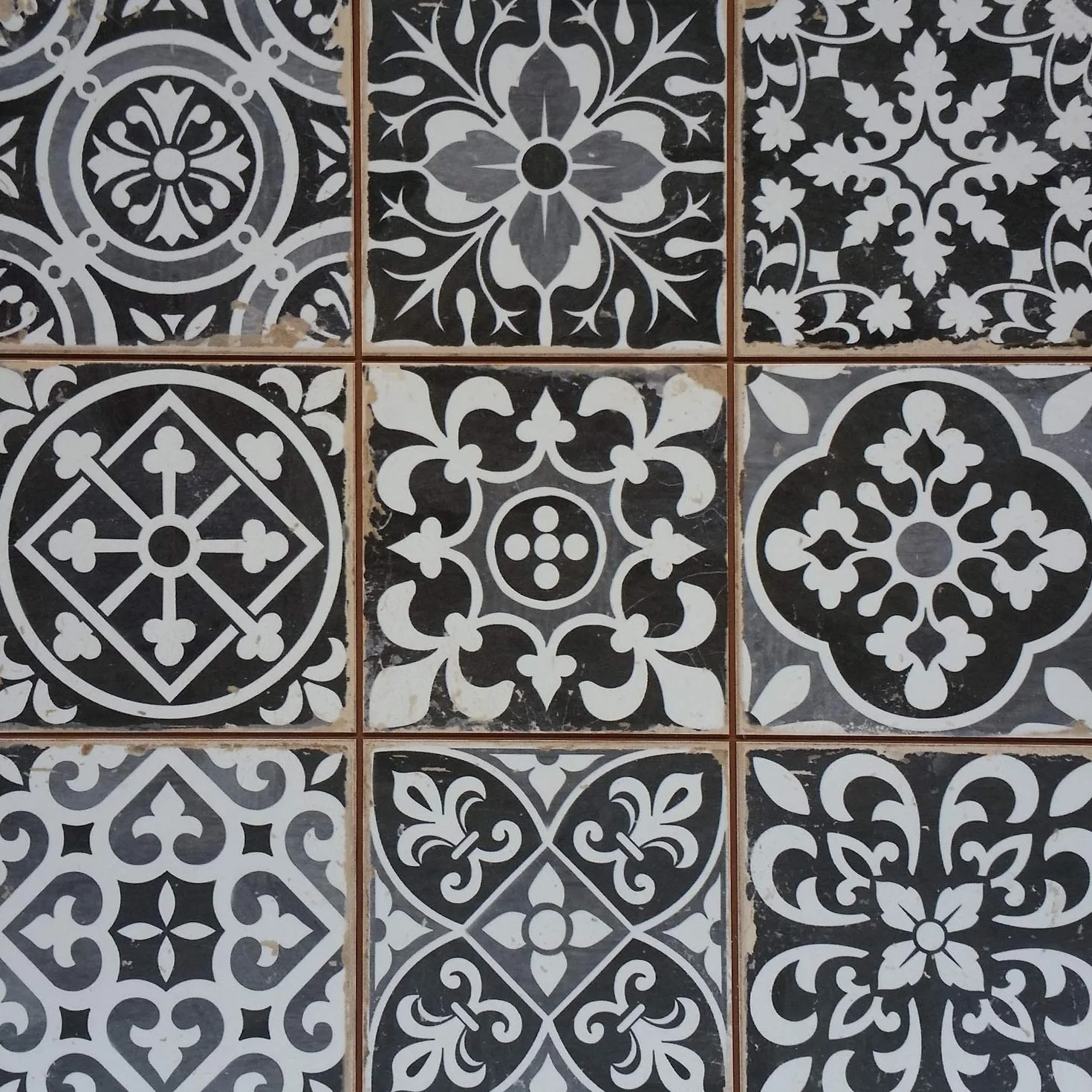 Casa Moro | Mediterranean Patchwork Azulejos Rahel negro 33x33 cm | Pisos vintage Retro tiles como decoración de pared en baño y cocina Pared trasera | Pasillo de cocina y baño | FL2111