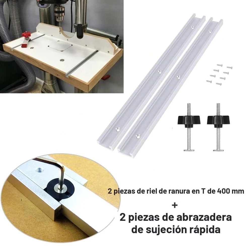 2 piezas T Track Mitre Track Jig Fixture Ranura y 2 piezas Juego de abrazaderas de sujeción rápida de metal