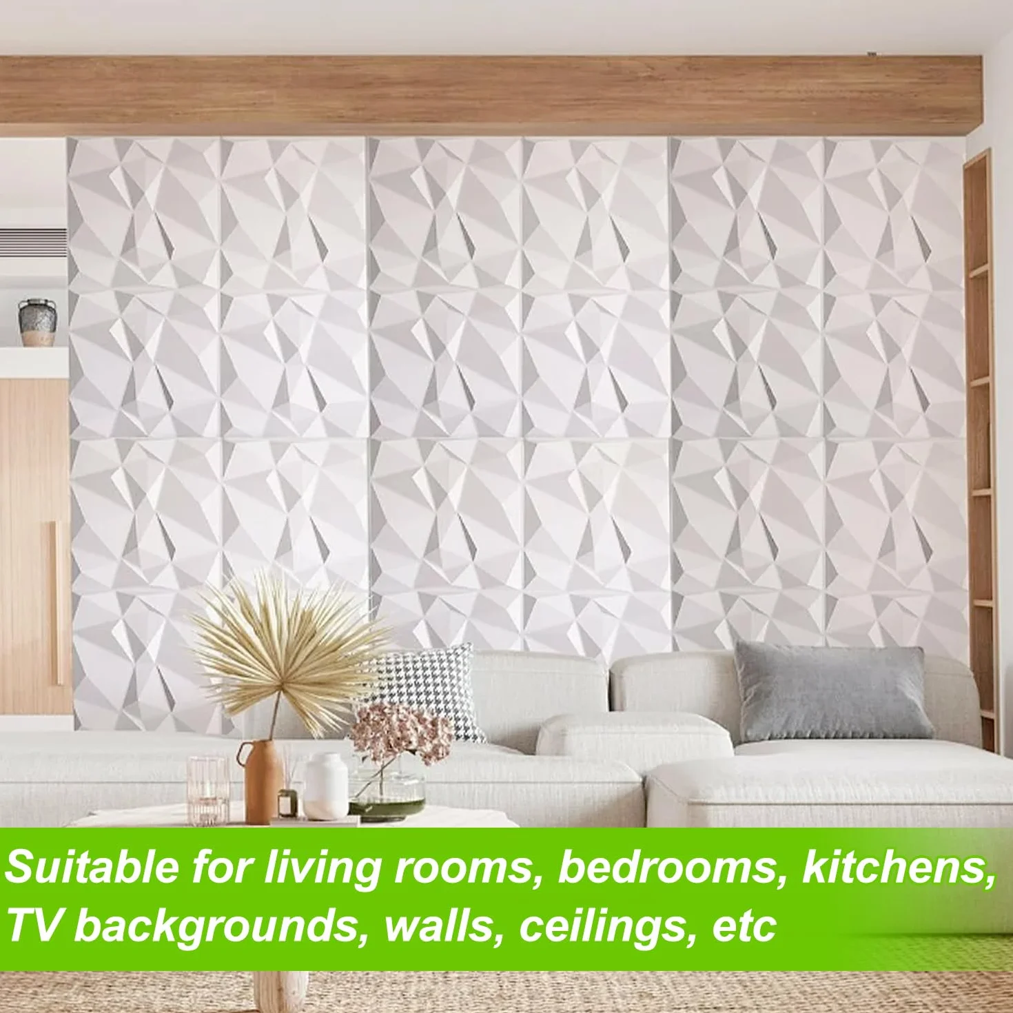 12 Piezas Panel de Pared de 3D Diamante 30 x 30 cm para Decoración de Paneles Decorativos en Blanco, Revestimiento de Paredes PVC, Resistentes al Agua, Resistentes al Calor, Inodoros, Blancos Mate
