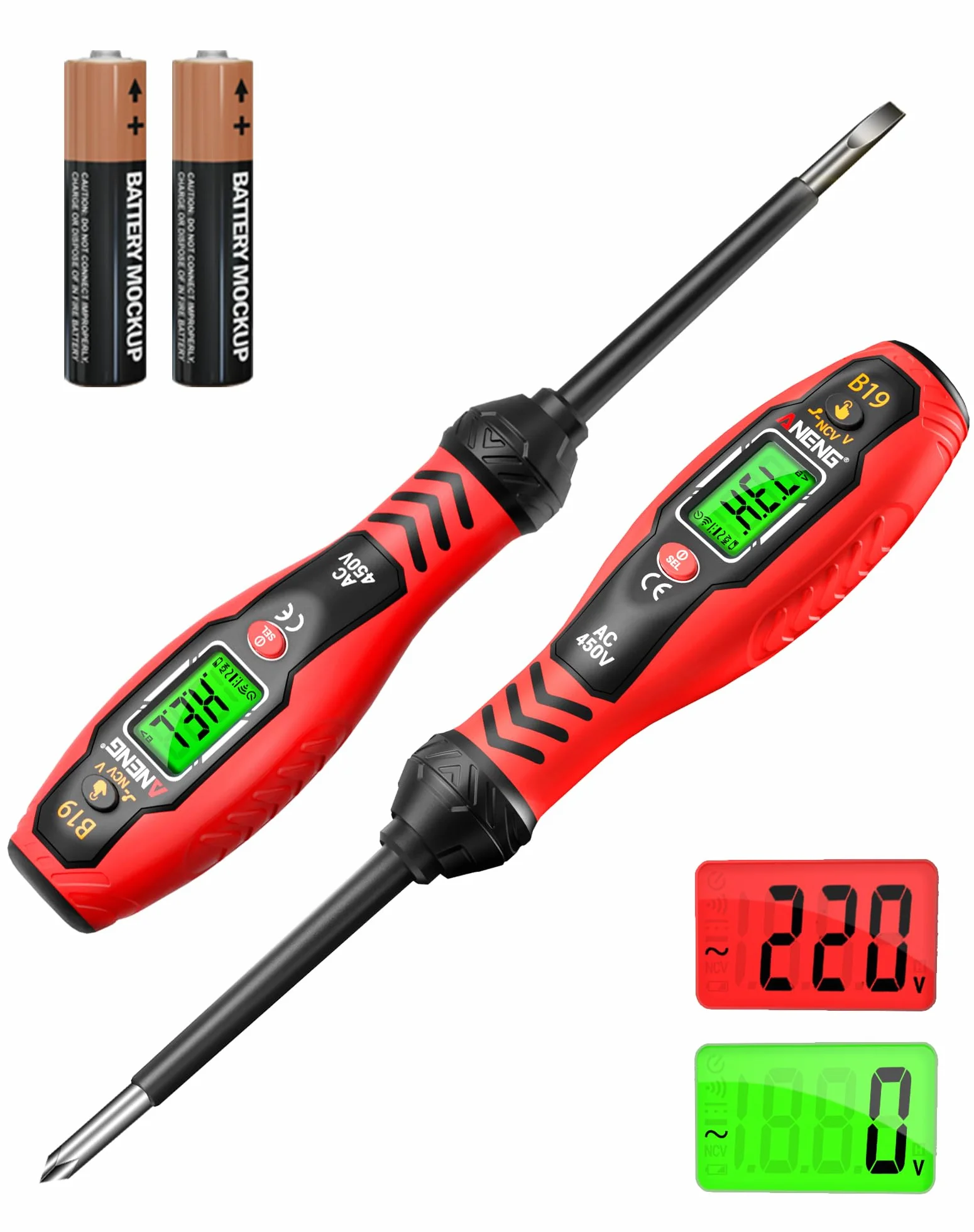 ANENG Probador de Voltaje con Destornillador,Herramienta de Prueba Eléctrica,Detector de Voltaje sin Contacto,Rango Dual CA 11V/30V-1000V,Pantalla LCD,Alarma Sonora,Detector de Punto de Interrupción