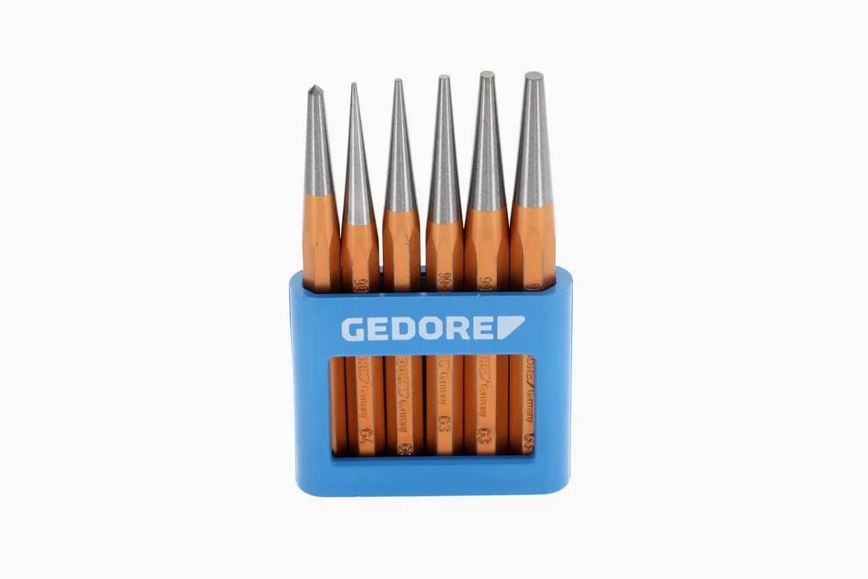 GEDORE Juego de botadores cónicos, 6 piezas, Juego de botadores cilíndricos en soporte de PVC, Templados, Revenidos, Acero, Herramienta, 8753680