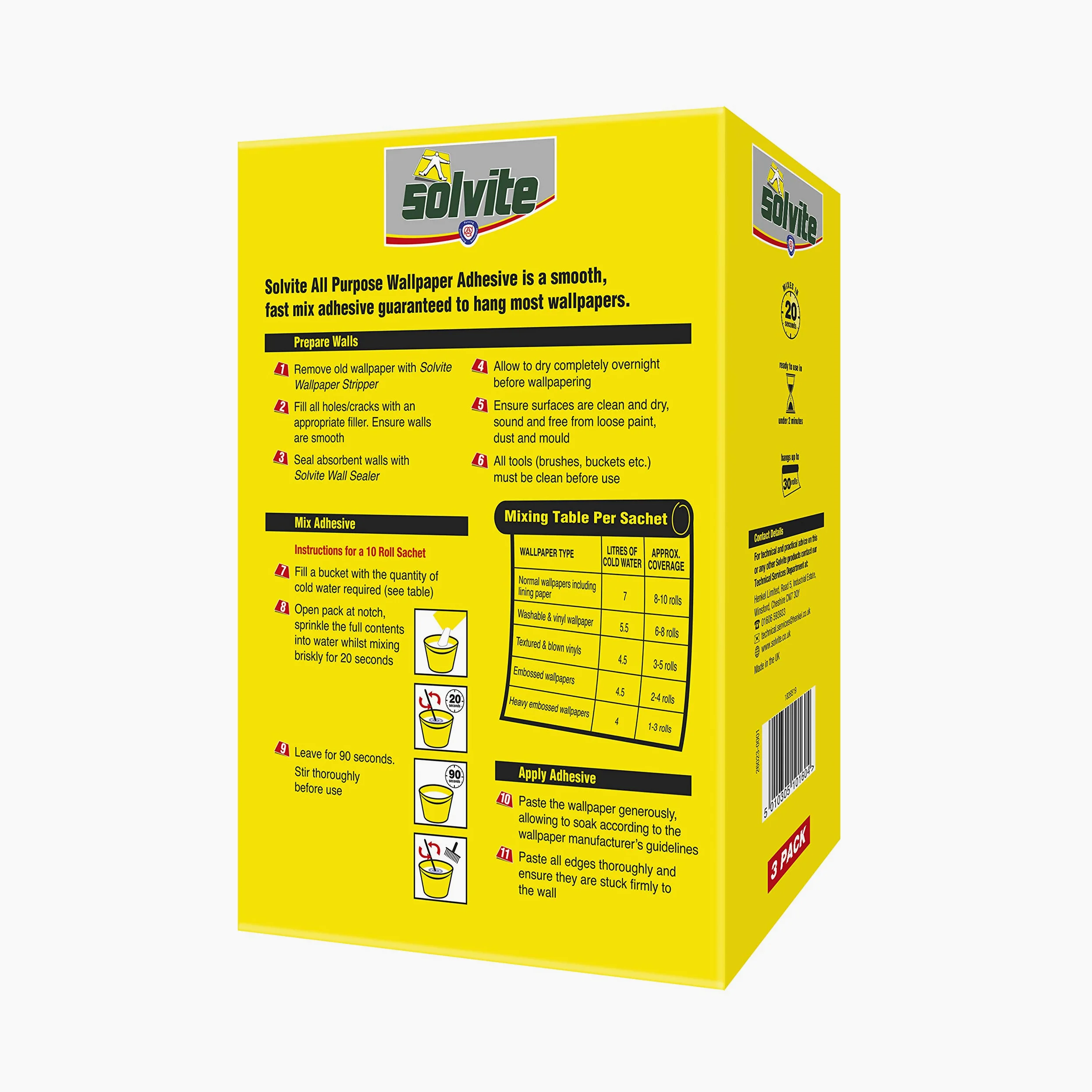 Solvite - Adhesivo para papel pintado (capacidad para 20 rollos)