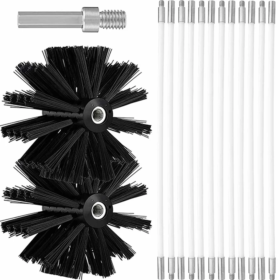Kit de Herramientas de Limpieza para Secador de Chimenea, Cepillo Limpieza Chimenea, Juego Limpieza Ventilación Conducto con 12 Varillas 2 Cabezales Cepillo 1 Conector, Varillas Flexibles