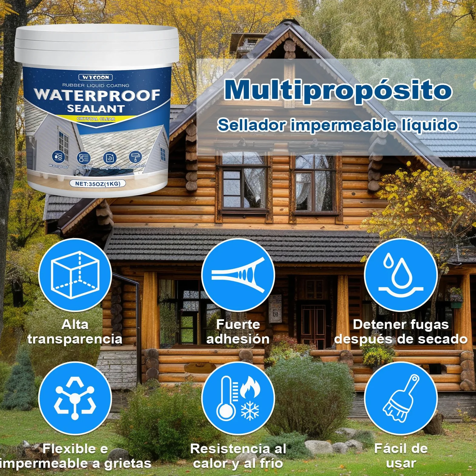 Impermeabilizante Transparente 1KG | Hidrofugante Invisible, Sellador Impermeable para Interiores y Exteriores | Reparación de Fugas en Baño, Inodoro, Tejado, Paredes, Azulejos
