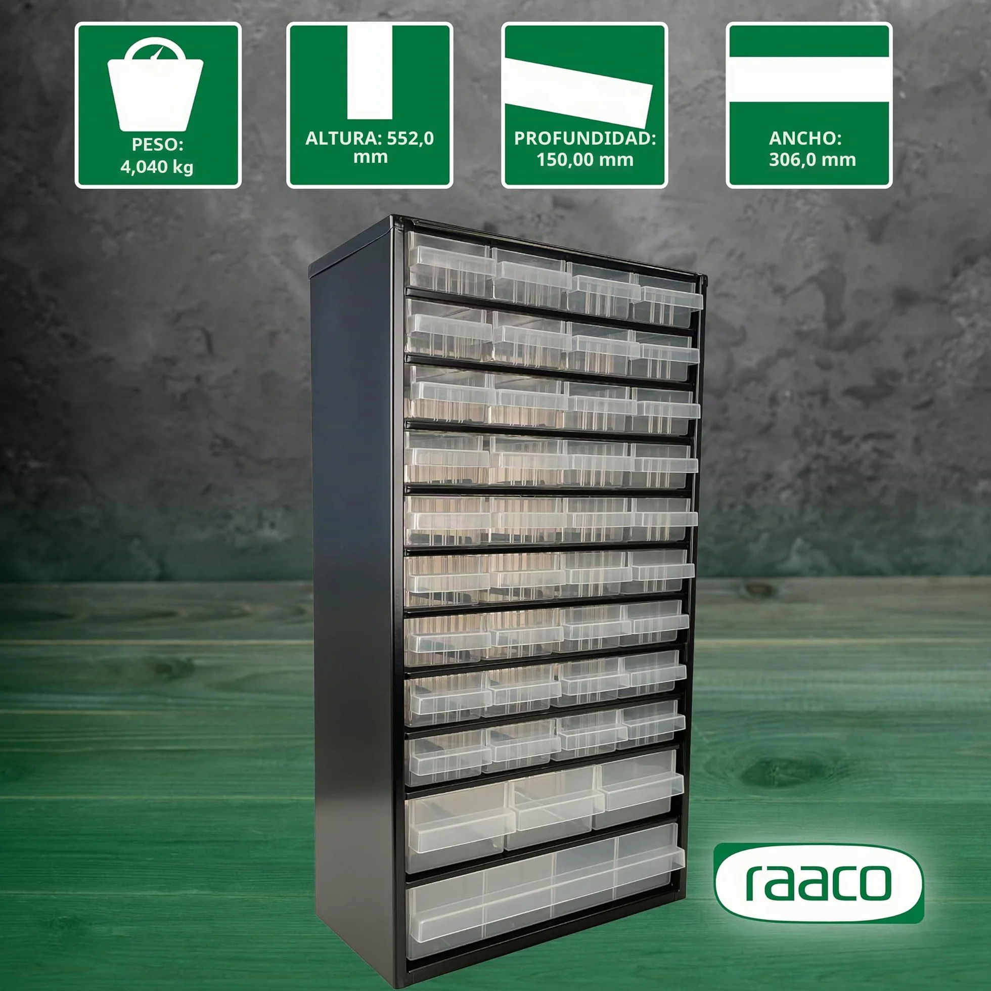 Raaco C12-40 Organizador de Tornillos 40 Cajones 36 kg 15x30,6x55,2 cm Acero Recubierto