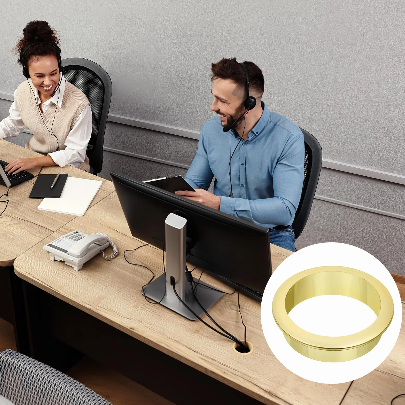QUARKZMAN 1 Pieza 2.17" (55mm) Pasacables de Nylon para Escritorio, Cubierta de Orificio de Cable de Plástico, Organizador de Cables para Escritorio de Computadora, Dorado