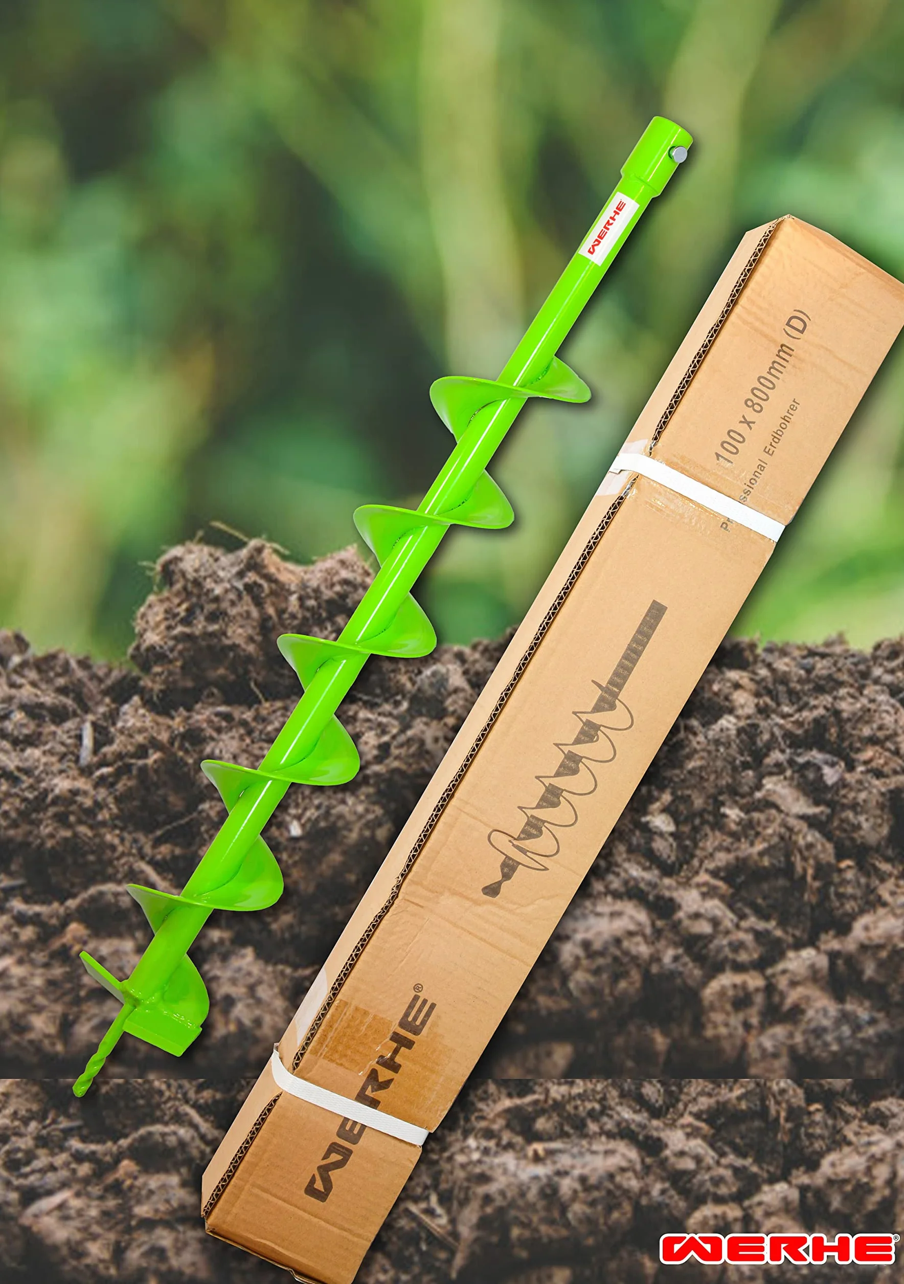 WERHE Barrena para tierra 120 mm con cuchillas de carburo – Acero robusto para plantación de árboles y construcción de cercas – Compatible con taladros – 80 cm de longitud
