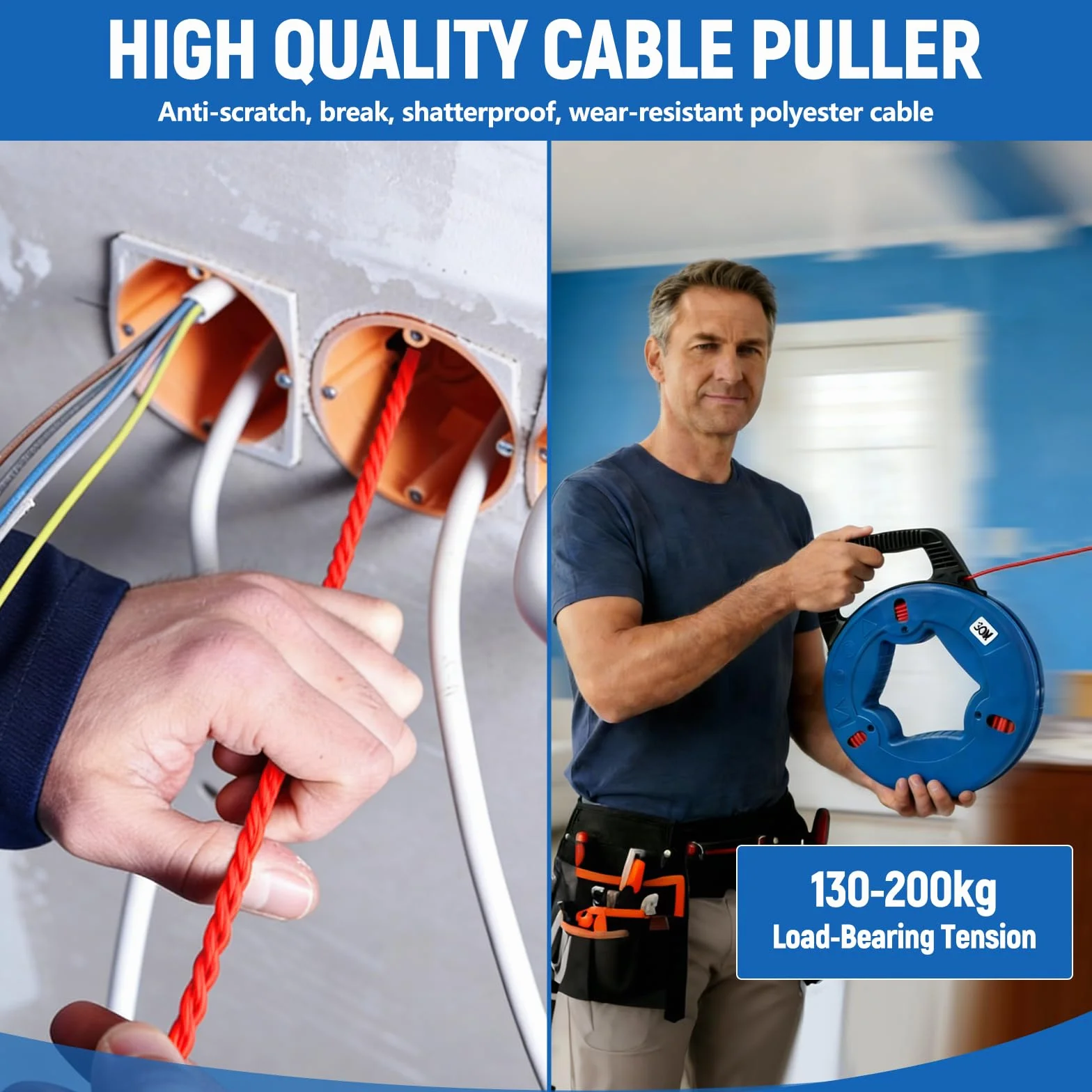 Cable de fibra de vidrio 30m 4mm ayudante inserción con cabeza cobre 6 adaptadores resorte