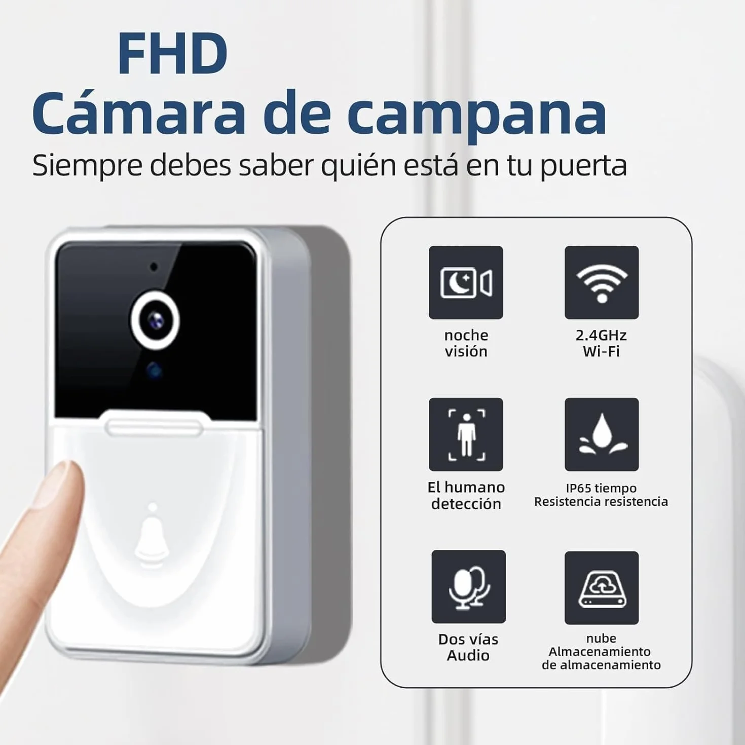 Genérico VideotimbreTimbre Inalámbrico con 2.4GHz WiFi, HD Vídeo Timbre Puerta Inteligente con Cámara, Visión Nocturna, Audio bidireccional, Instalación Fácil por App Cuenta Propia