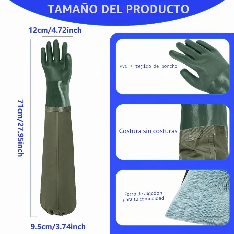 Guantes de Estanque Impermeables 70cm para Jardinería Pesca Acuarios Trabajo Industrial Verde