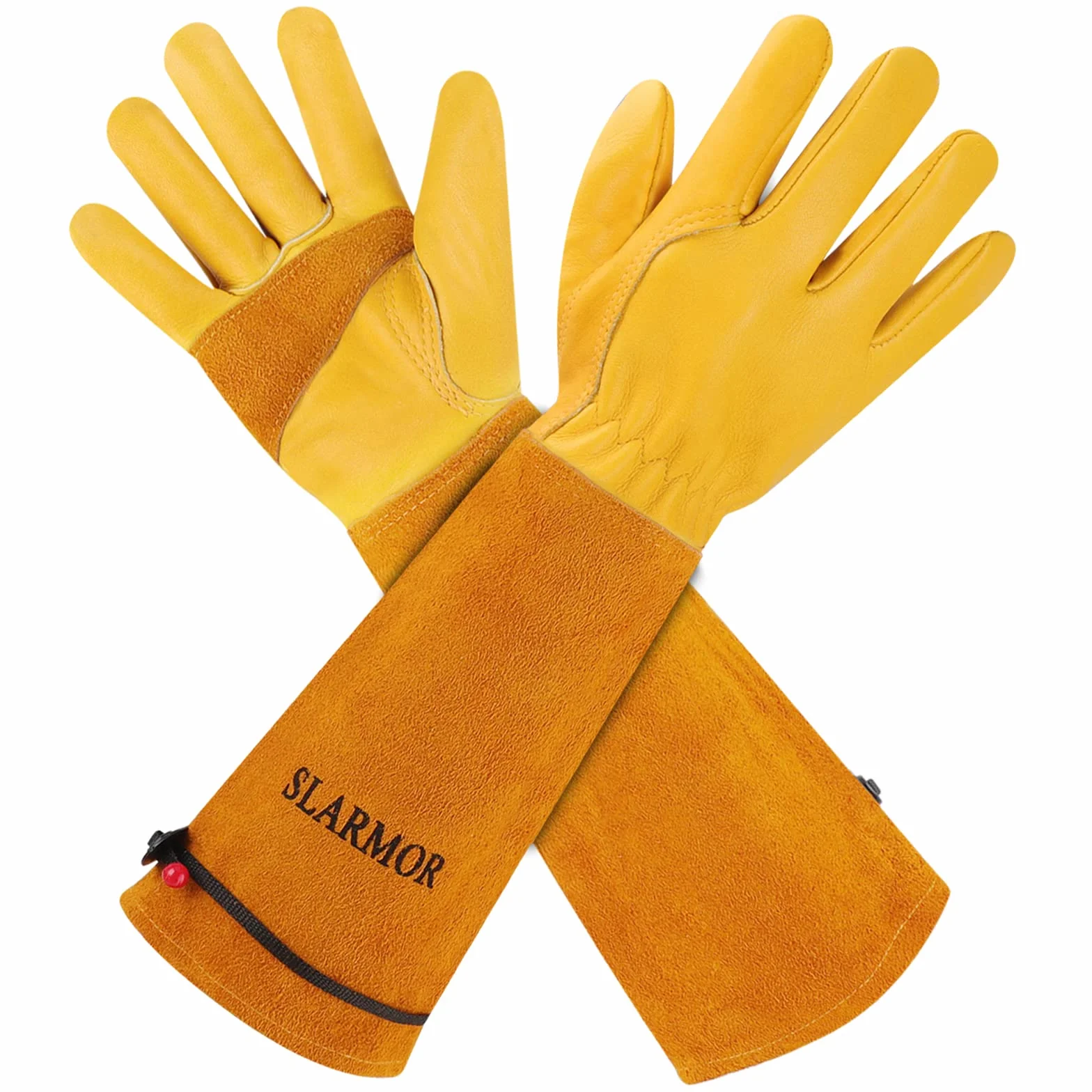 Guantes de Jardinería de Cuero para Mujeres/Hombres Resistentes a Puñaladas y a Los Cortes, para Poda de Rosales, Protege Contra Espinas, con Protección de Antebrazo, Amarillo M