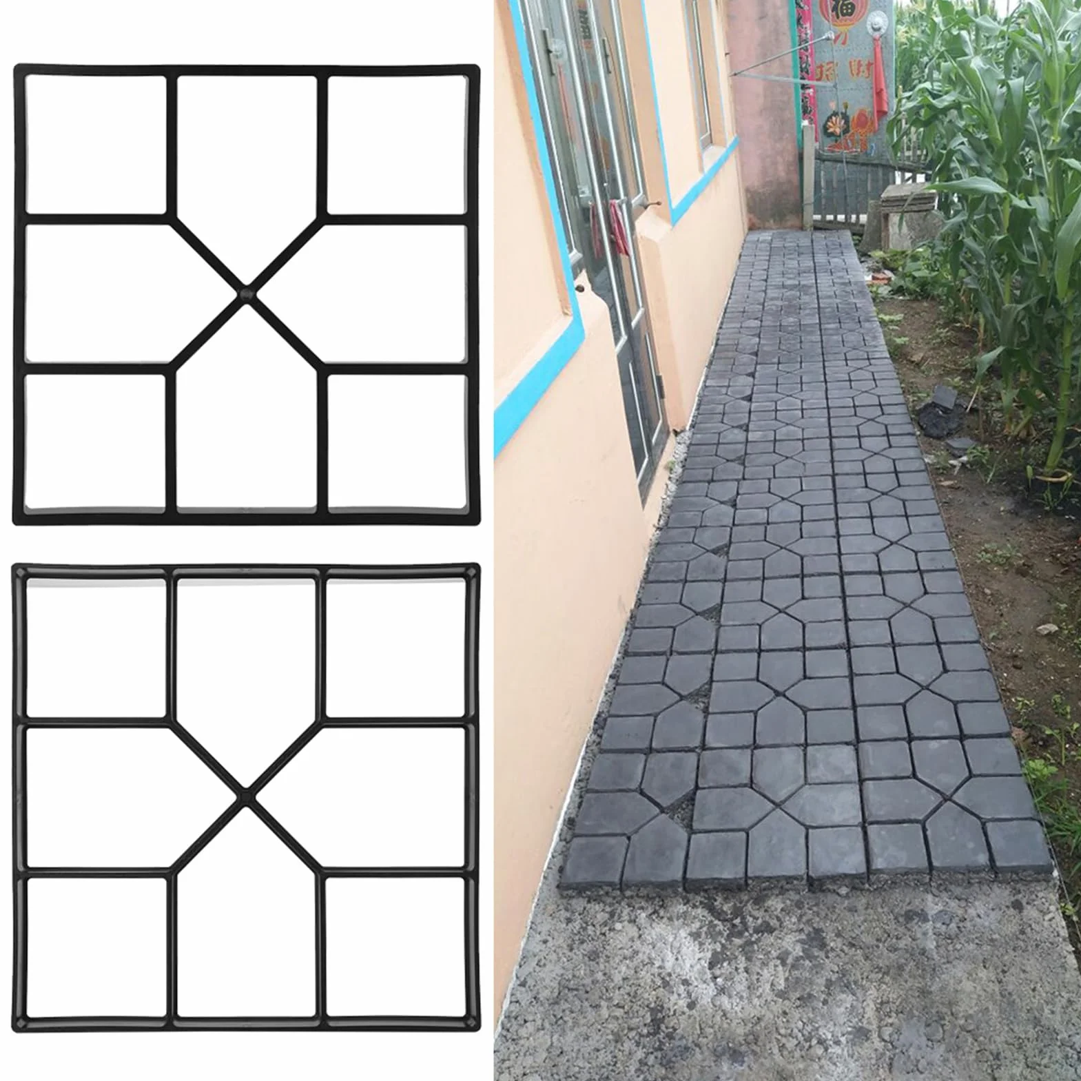 Molde de Plástico para Pavimento de Hormigón, 8 Rejillas, para Losas de Terraza y Caminos
