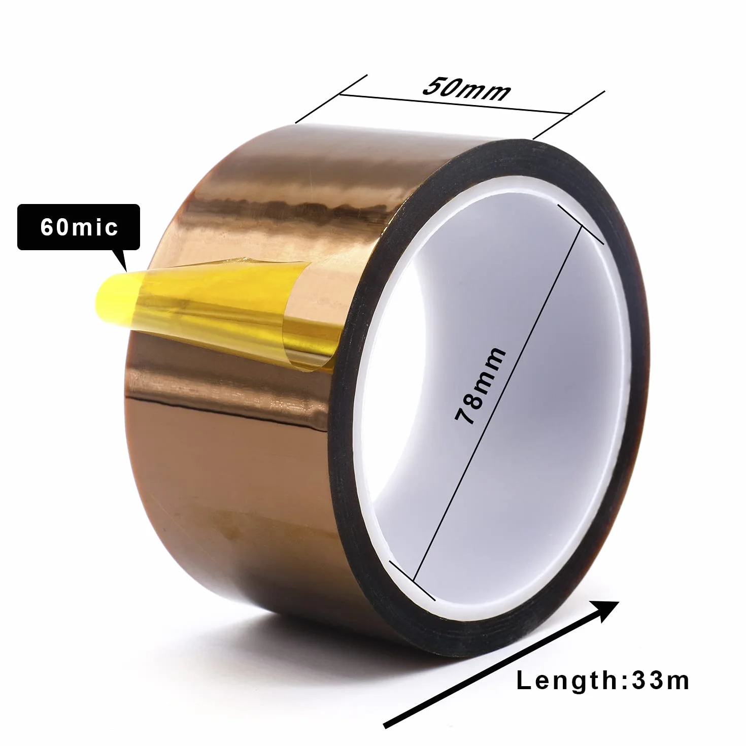 BOMEI PACK 2PCS de 50mmx33m Cinta de Alta Temperatura Polyimide, Cinta Aislante para Soldar, Recubrimiento en Polvo, Sublimación, Placa de Circuito Aislantes
