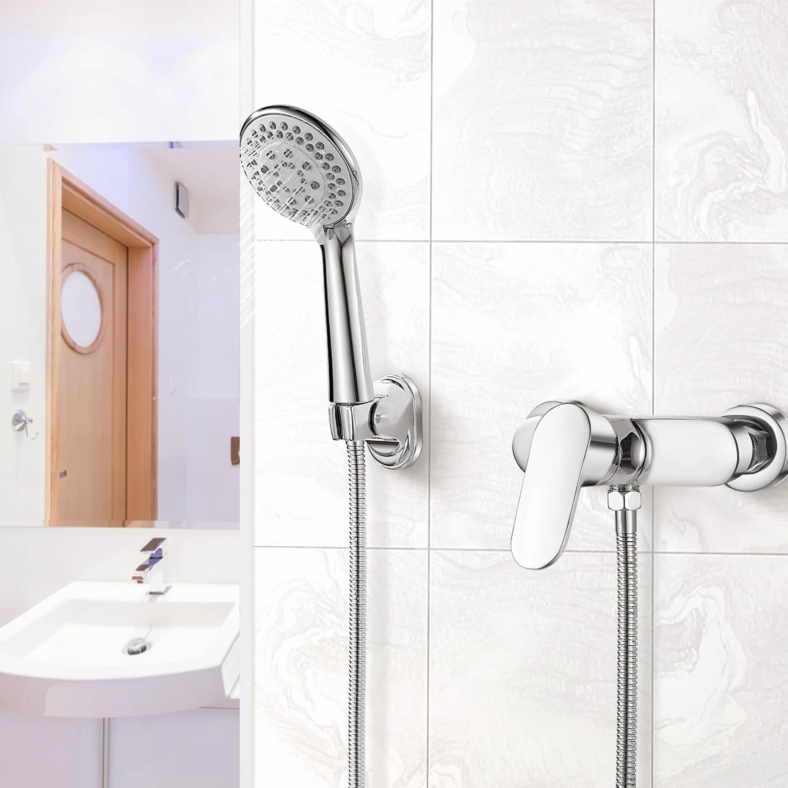 Grifo de ducha, mezclador plateado, para ducha, montaje en pared, con salida de ducha G1/2