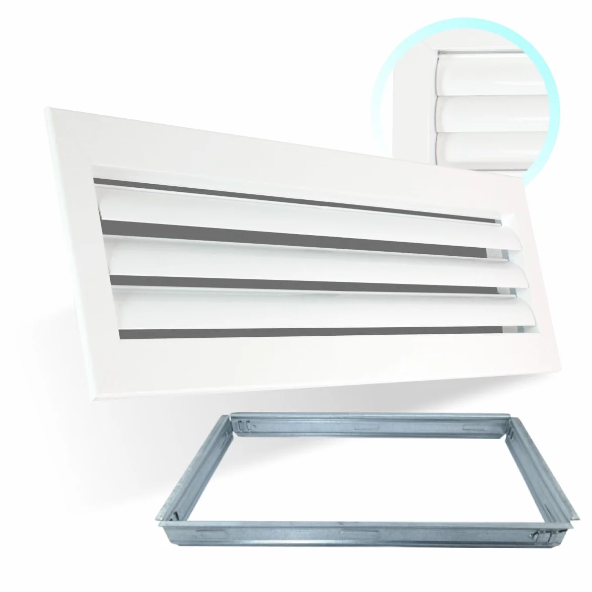 Rejilla Ventilacion Rectangular Blanca Lama Curva Horizontal para Aire Acondicionado con Marco para Conductos de Aire Acondicionado (300x100)