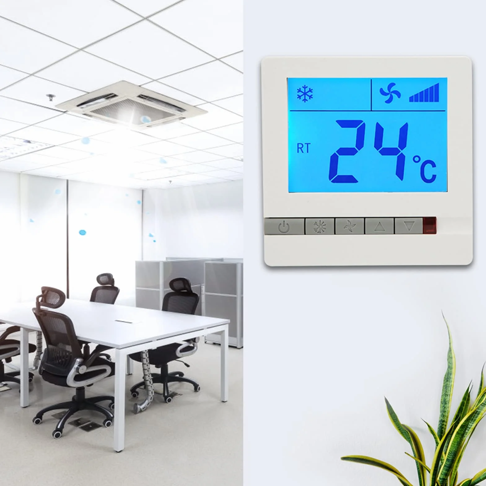 Termostato para Aire Acondicionado Central Controlador de Temperatura con Pantalla LCD Grande y Teclas Claras para Climatización Doméstica y Oficina