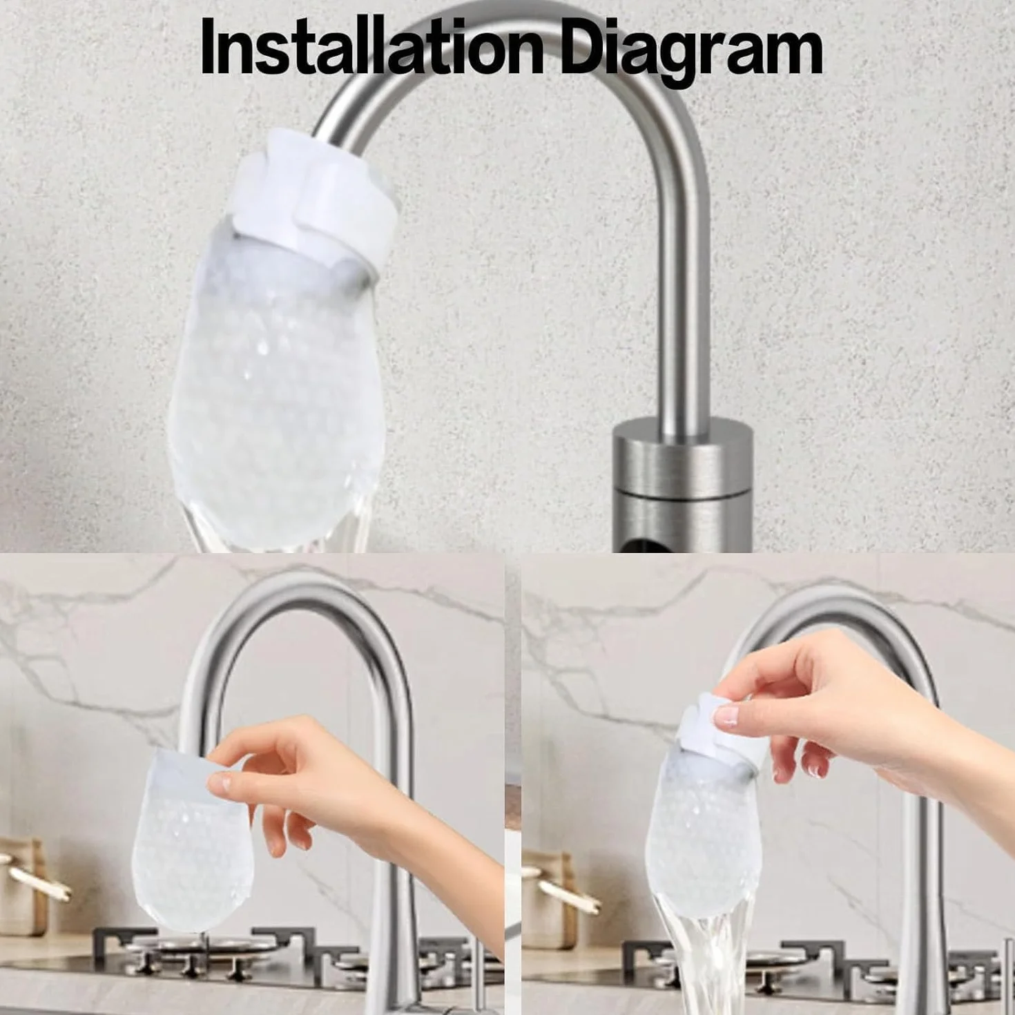 Bolsa Filtrante para Grifo, Filtro de Agua Universal y Reutilizable para Fregadero de Cocina, Filtro Transparente para Grifos, Retiene Óxido, Sedimentos e Impurezas; Incluye Correa (50 piezas)
