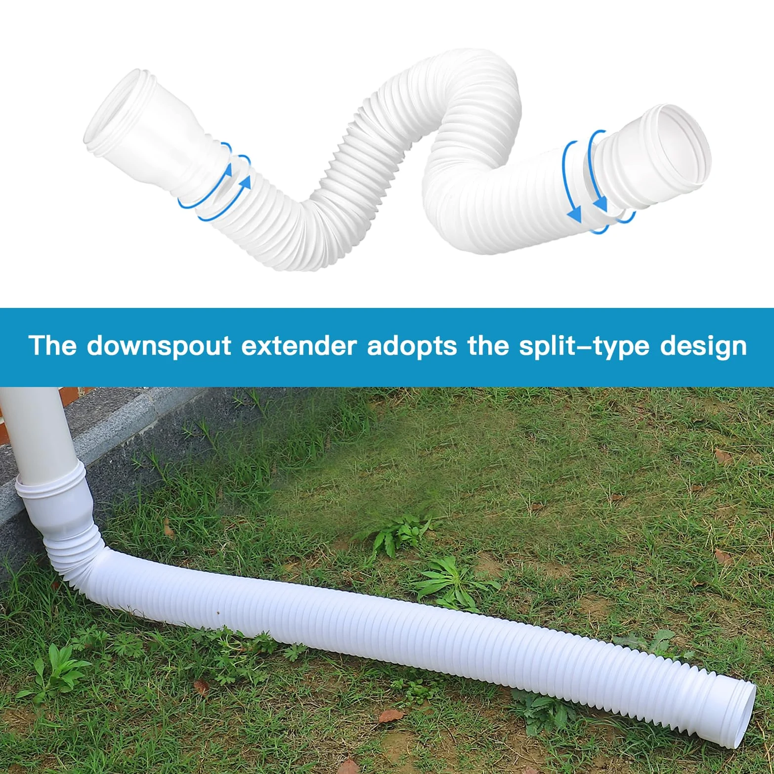 Canales del Techo, Pipa Descendente, Extensión de las Canaletas 150 cm Bajada de la Tubería de la Expansión de la lluvia Flexible, Extensión del Césped Downrop (Blanco 2)