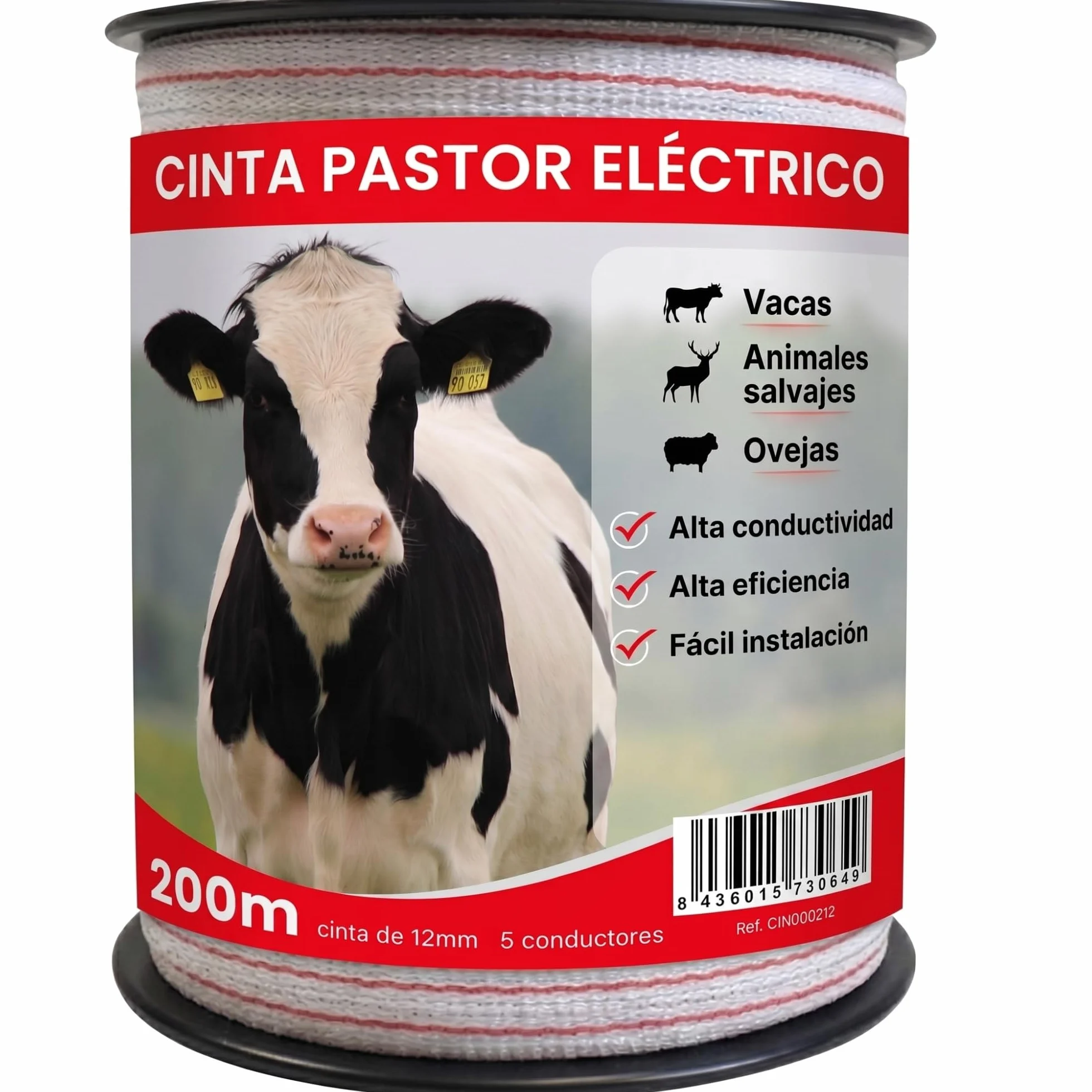 Llampec Hilo Pastor Eléctrico 200 m x 12 mm Cinta 5 Conductores Acero Inoxidable Resistencia UV Cable Valla Eléctrica
