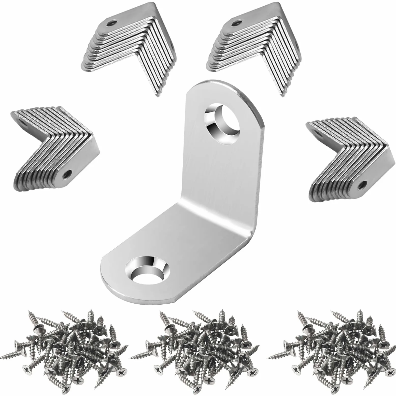 40 Piezas Escuadras Metalicas 30x30x16 mm Escuadras Para Madera en Forma de L Angulos Metalicos de Acero Inoxidable con 80 Tornillos, Plata