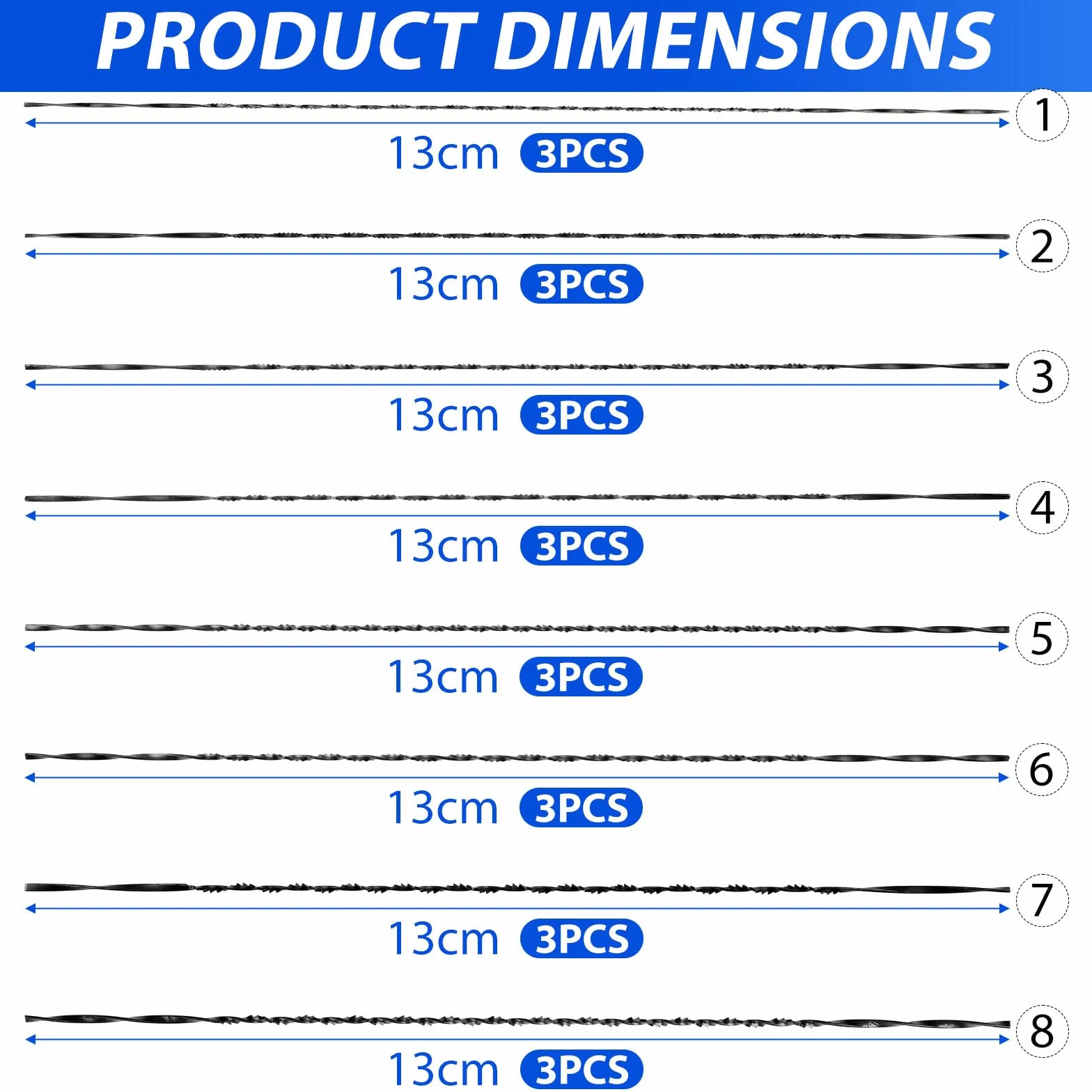 24PCS hojas de sierra de marquetería dentado espiral Nr. 1/2/3/4/5/6/7/8 para metal madera plástico