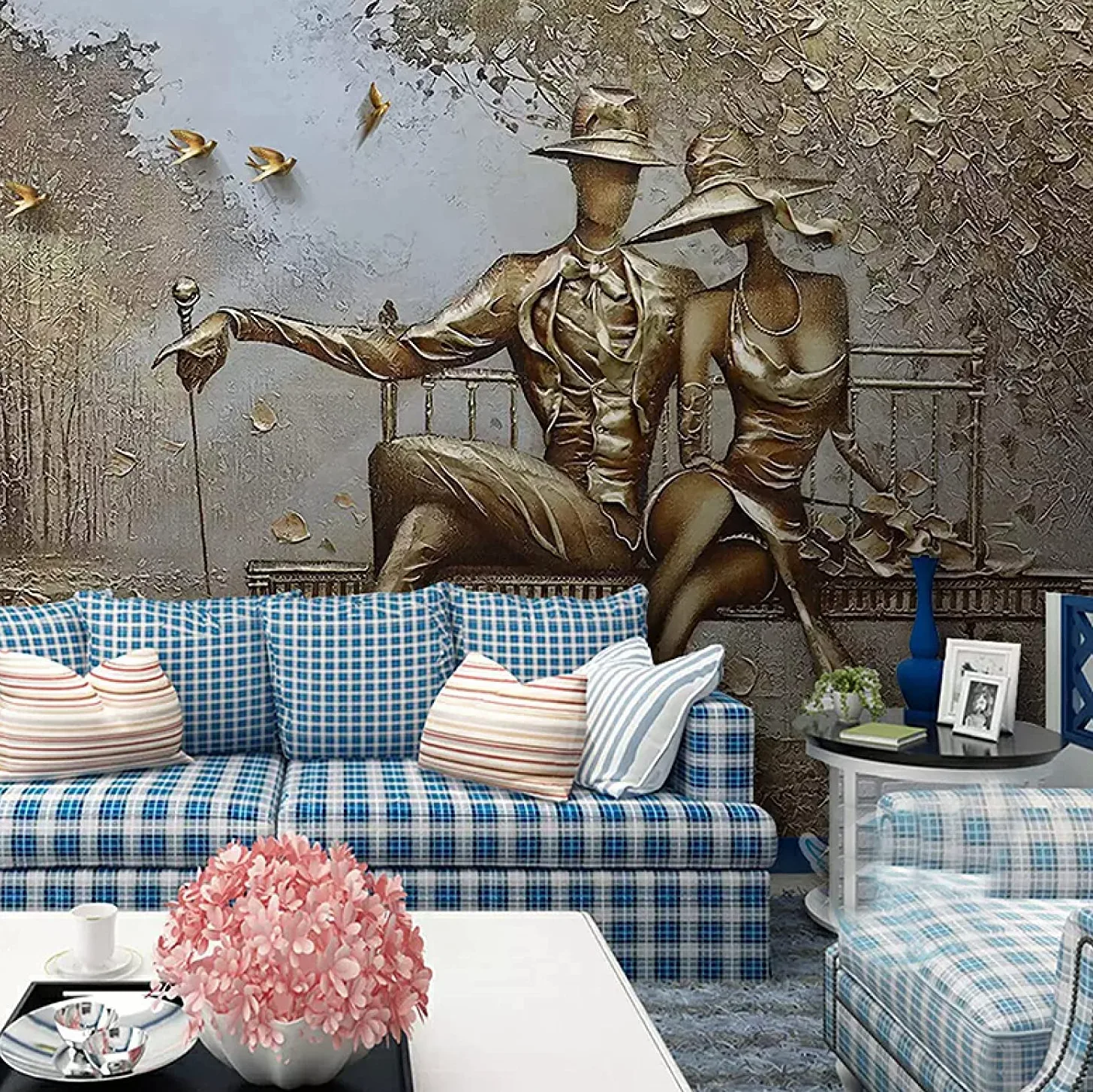 Mural De Pared Foto De Pared 3D Pelar Y Pegar Papel Pintado Autoadhesivo Pegatina Removible Pareja En Relieve Decoración Del Hogar Fondo De Tv Pintura De Pared Artística Grande 200(ancho)x150(alto) cm