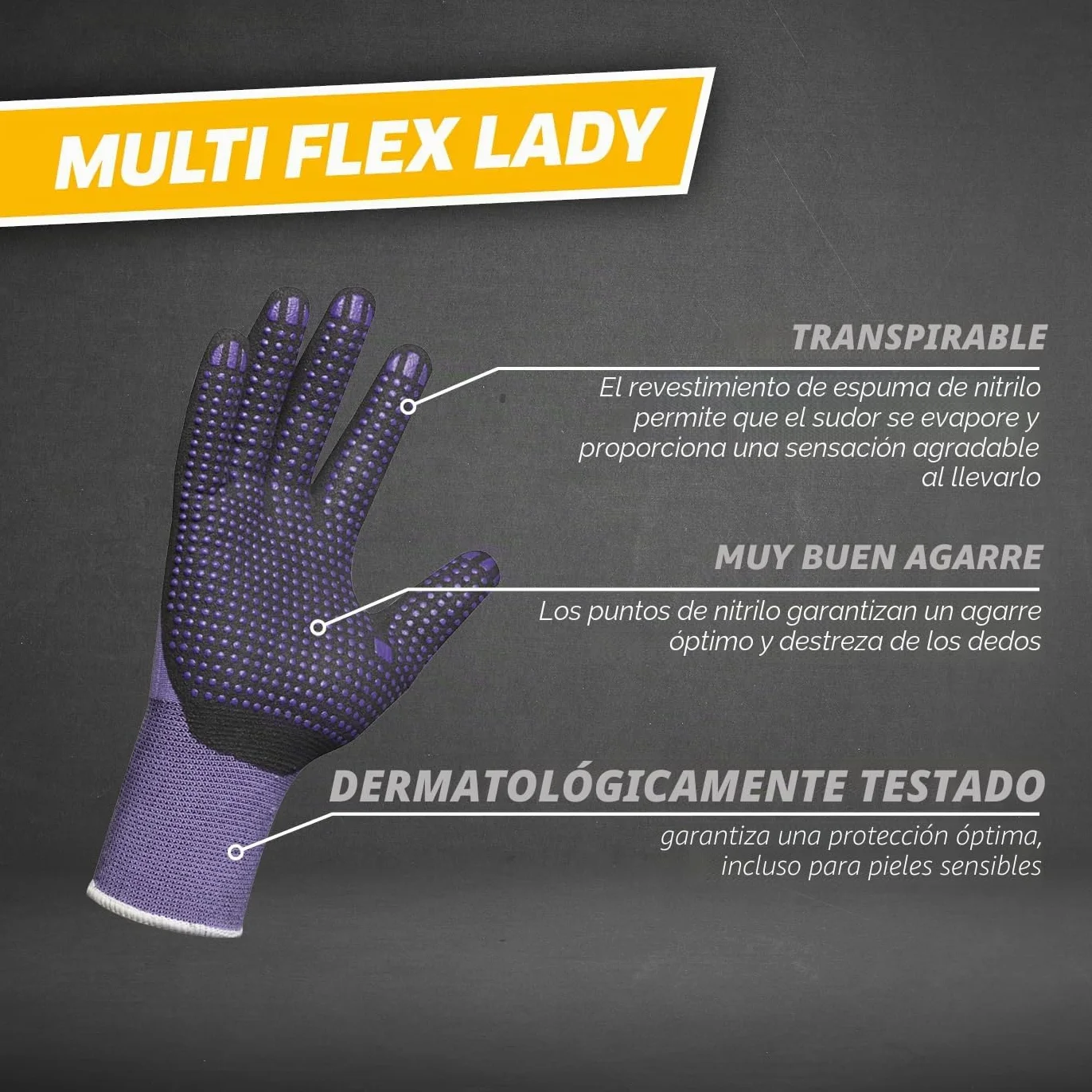 Gebol Multi Flex Lady Guantes de trabajo nitrilo puntos jardinería agarre mujer Talla XS Gr 6