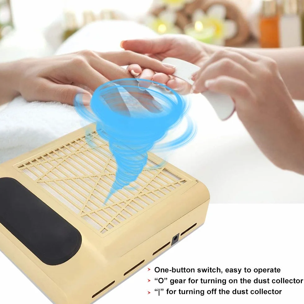 【𝐏𝐚𝐬𝐜𝐮𝐚】 Colector de Polvo de uñas, Herramienta de manicura de aspiradora de Arte de uñas de succión Fuerte de 80W 100-240V(EU Plug-Oro)