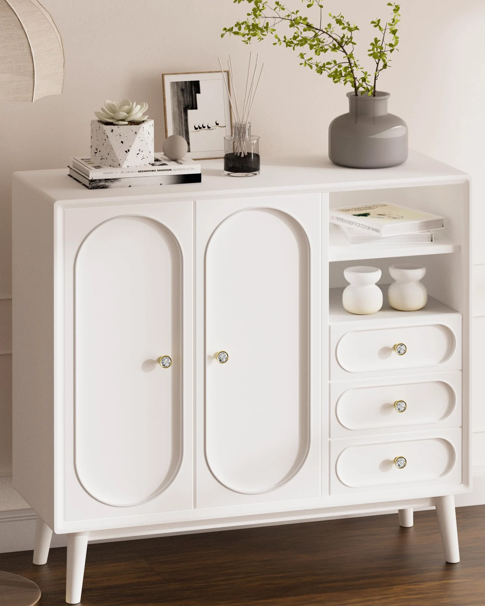 FURNIWARE - 10 piezas de pomos de gabinete de cristal con 2 tamaños de tornillos, tiradores de cajón de 34,2 mm, elegante oro diamante, orificio único transparente para armarios de cocina, cómoda