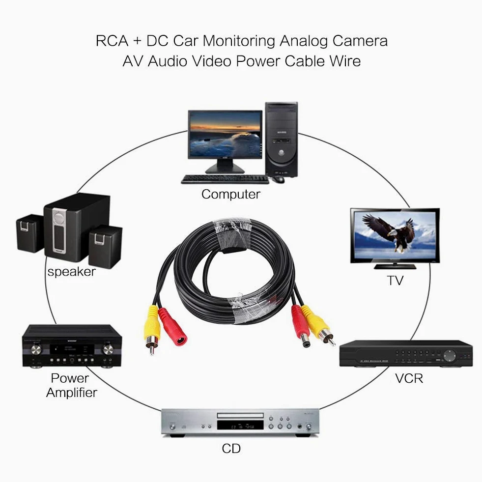 Cable De Video 5m / 10m / 15m / 20m RCA + DC Monitoreo Cámara Analógica Audio Video Cable De Alimentación Cable De Extensión De Cámara De Vigilancia(5M)