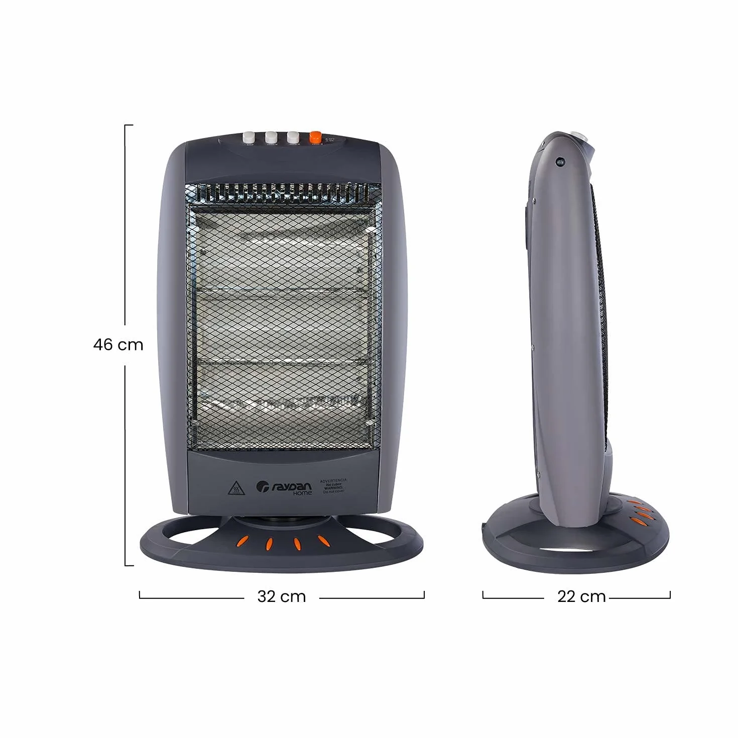 THINIA HOME - Estufa Eléctrica Halógena de Bajo Consumo, Movimiento Oscilante, Sensor de Protección Antivuelco, 3 Niveles de Potencia, 1200W, Diseño Portátil, Gris