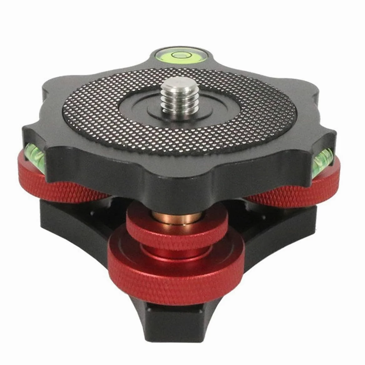 Base niveladora de trípode de aleación de Aluminio, nivelador de cámara con Nivel de Burbuja, Cabezal de Tres Ruedas de 3 Ejes, Rosca de 3/8", ángulo preciso Ajustable de +/-5 Grados.