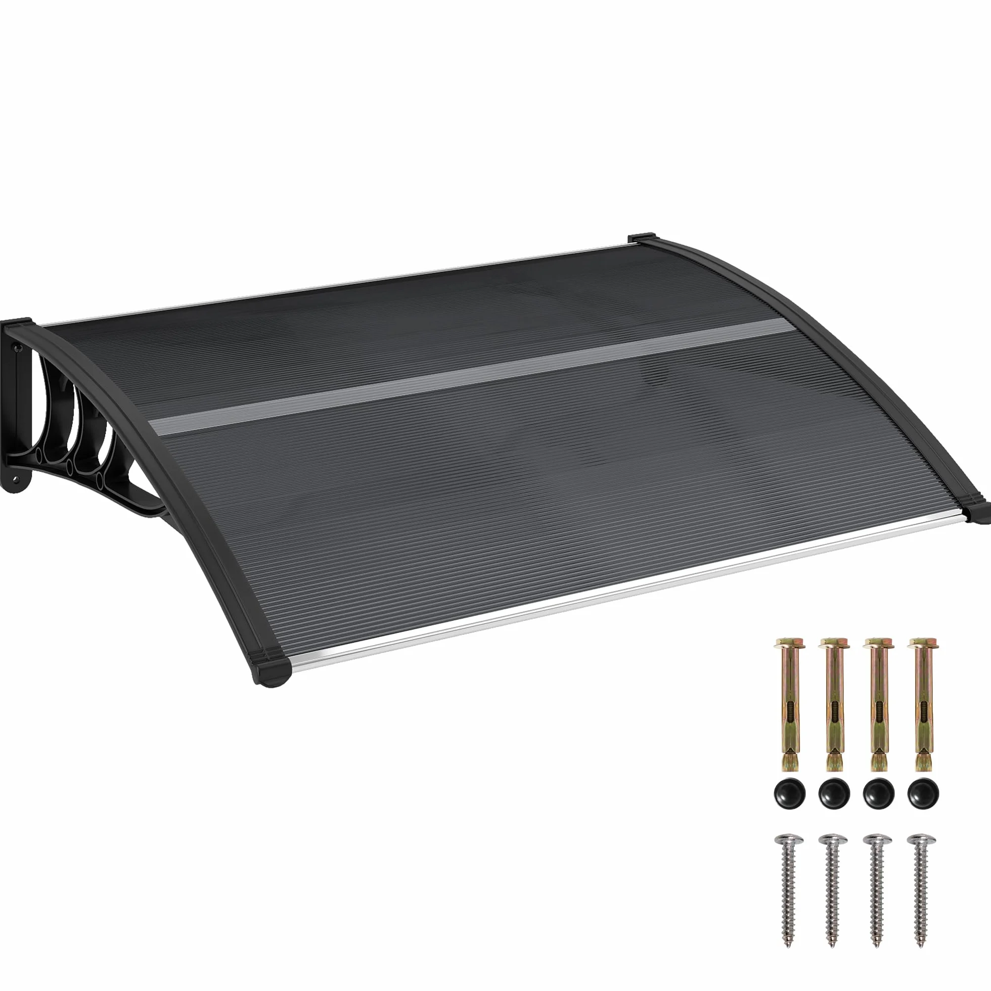Outsunny Marquesina Exterior 100x75 cm Tejadillo Protección Sol Lluvia Policarbonato Aluminio Negro