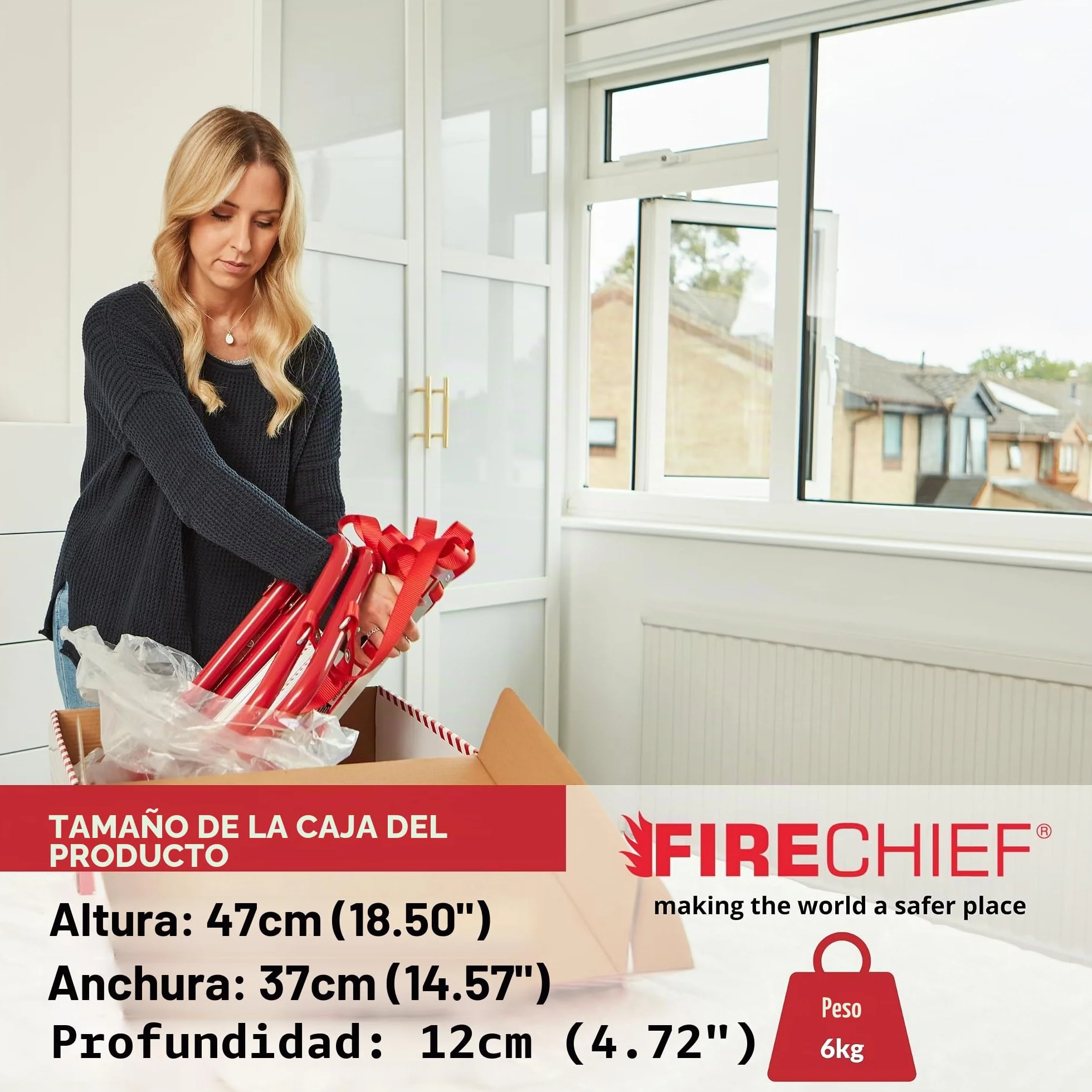 Firechief FEL730 Escalera plegable de 3 pisos con peldaños extra anchos