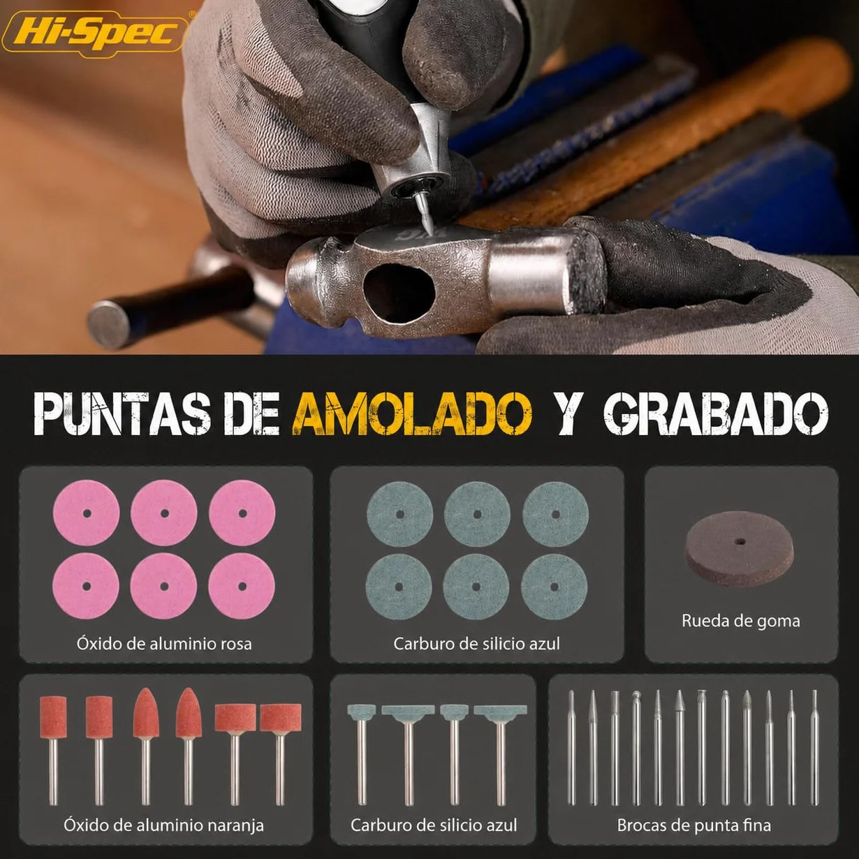 Hi-Spec Set de 305 Accesorios para Herramienta Rotativa. Compatible con portabrocas de 3.2mm. Lija, corta, pule, perfora y más. En un práctico estuche portátil