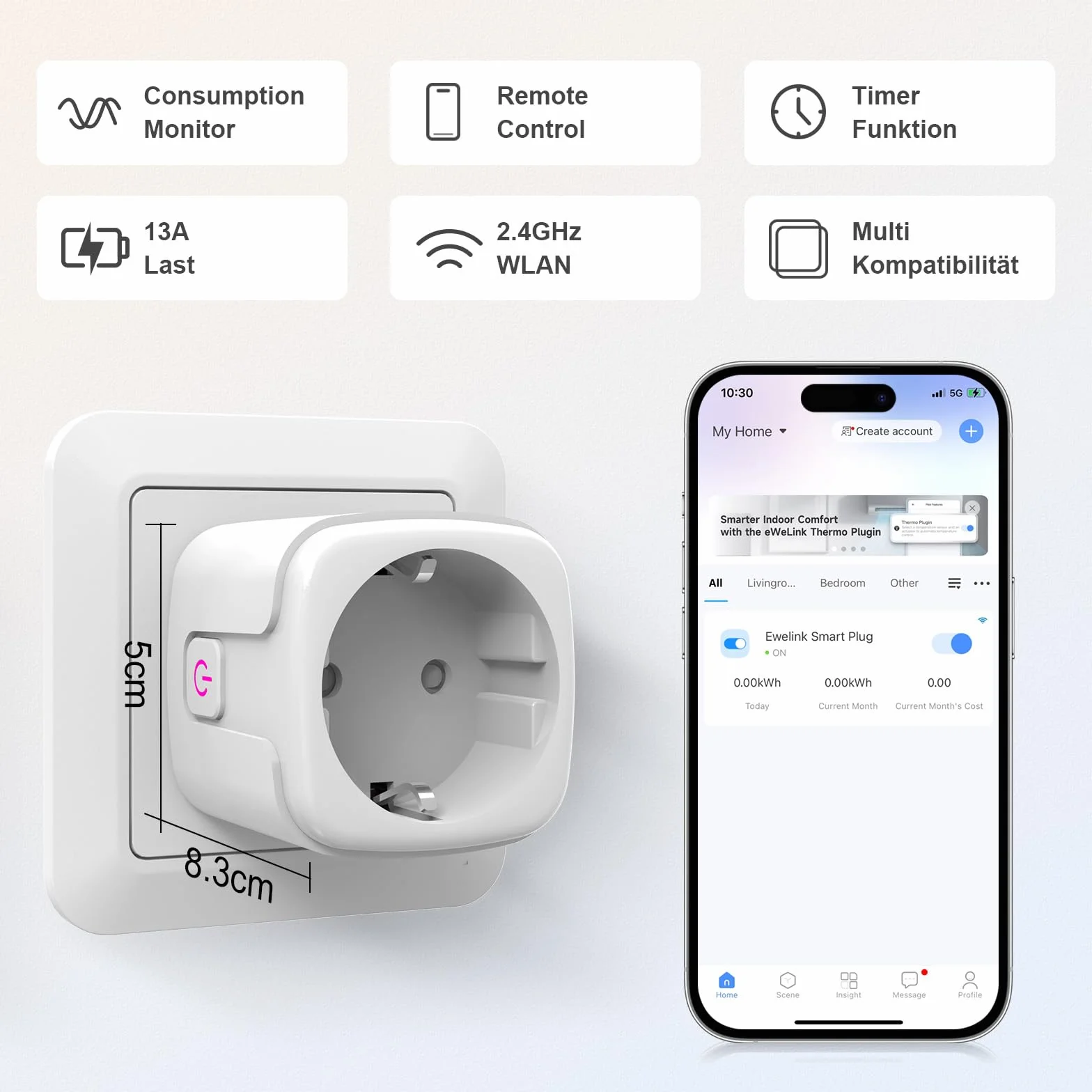 SURFOU Enchufe Inteligente WiFi 2.4GHz, Smart Plug 16A Compatible con Alexa y Google Home, Control por Voz y APP, Temporizador Programable, Ahorro Energético, Sin Hub Necesario