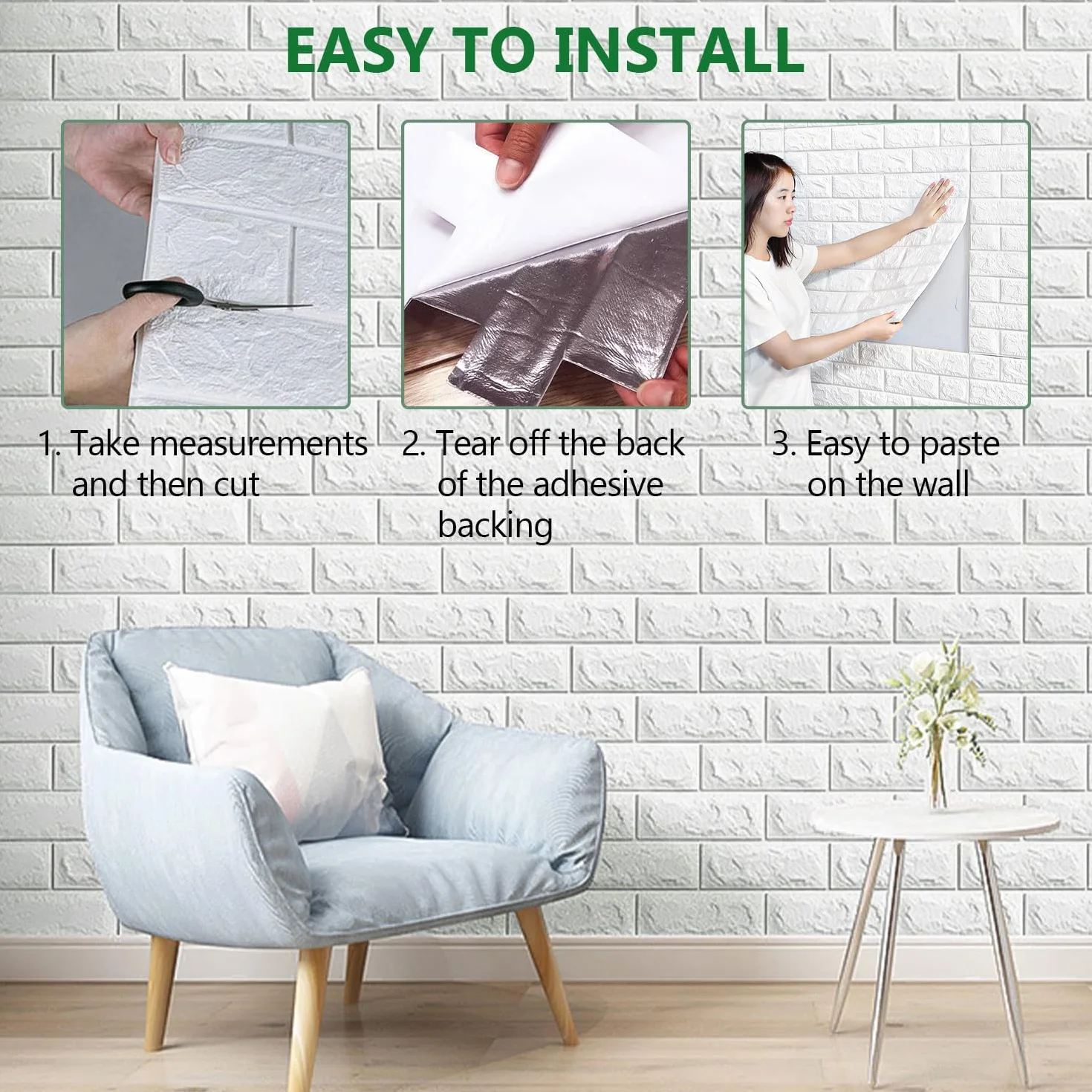 40 Piezas Papel 3D Blanco Ladrillo Pared Autoadhesivo, 35 × 38 cm Grueso Impermeable PVC Panel Decorativo Pared, Revestimiento de Paredes, Pegatinas Pared para Paredes de Cocina, Oficina, Dormitorio
