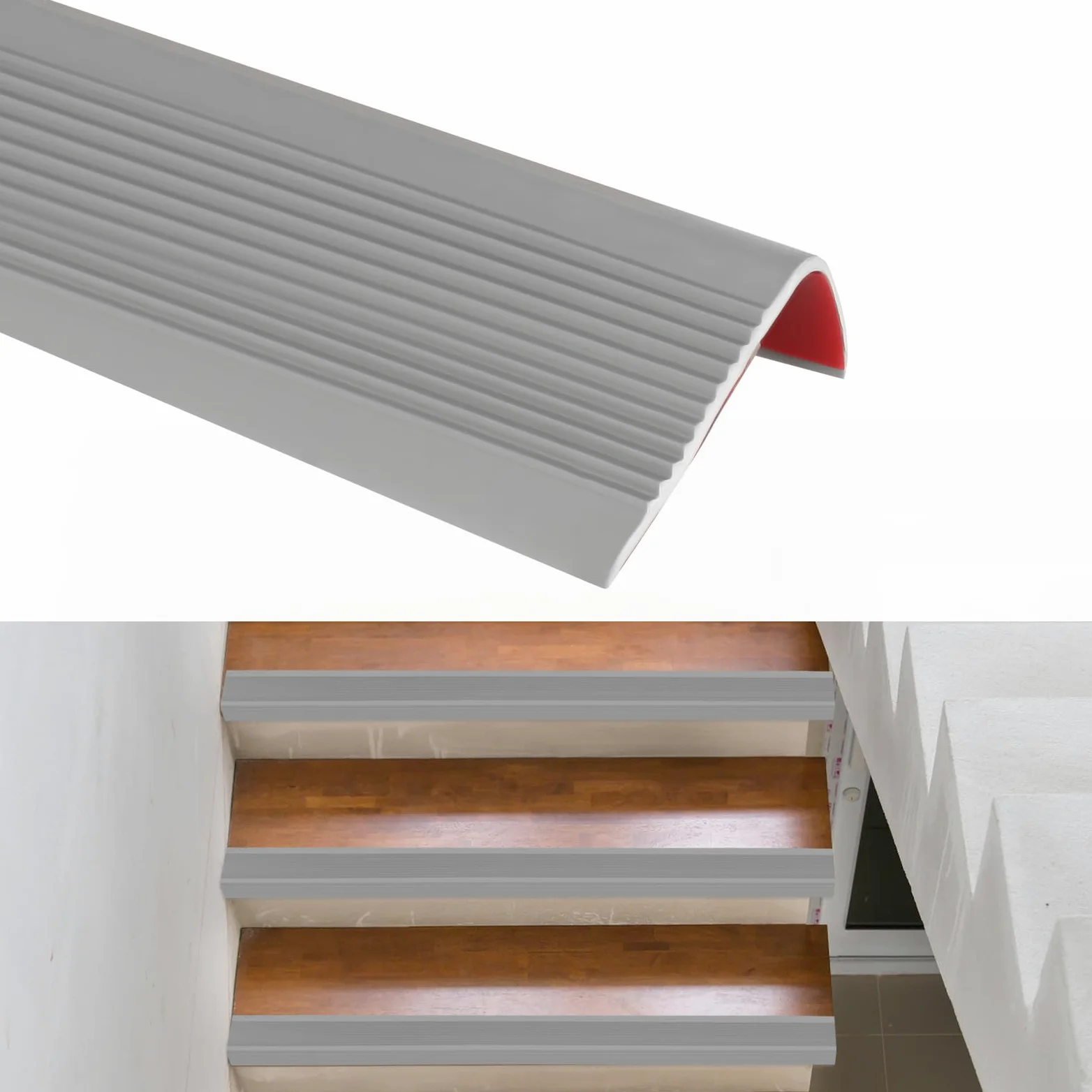 5 metros/10 metros Perfil antideslizante para escaleras, perfil autoadhesivo para escalones, flexible tira de borde de PVC para escalones de goma, cinta de borde para escaleras para interior y
