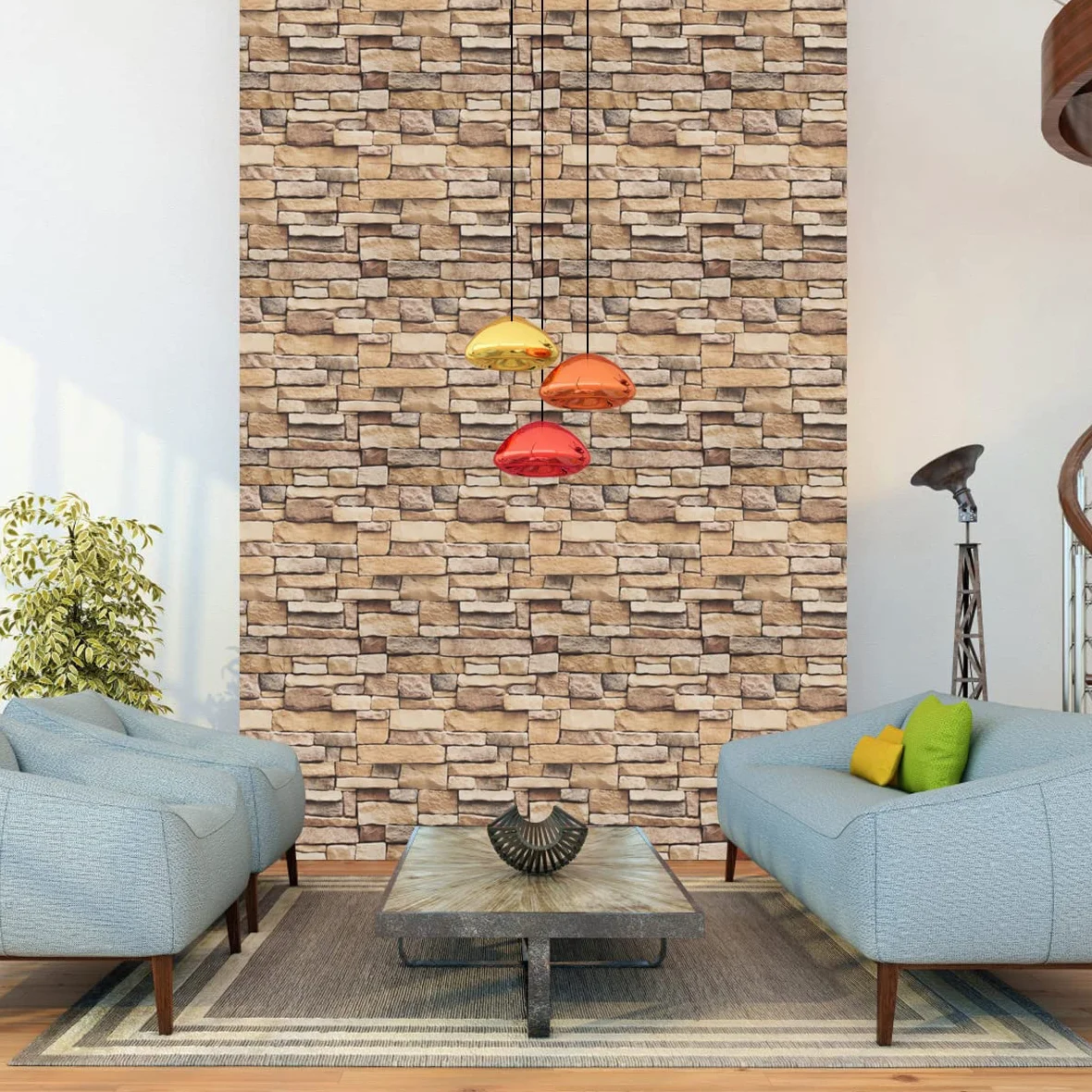 Arthome 44cmx10m vinilo adhesivo muebles Ladrillo Piedra Marrón, Papel Pintado Autoadhesivo Adhesivo Contacto Papel decorativo para Revestimiento, Paredes, Chimeneas, Cocina, Pegatina Impermeable