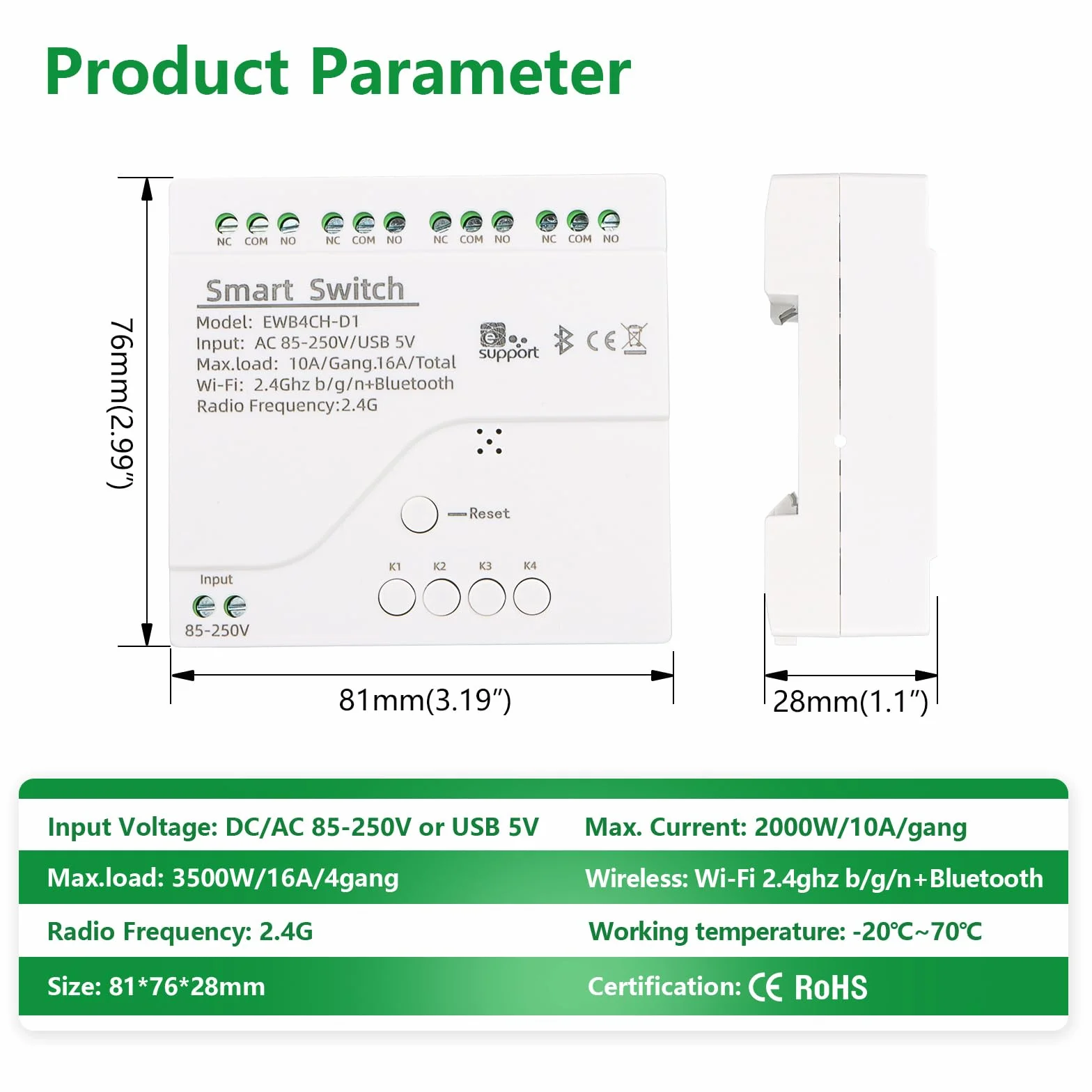Wengart Interruptor de relé WiFi inteligente AC 85-250 V 10 A, módulo de relé de 4 canales de contacto seco, 2,4 GHz, aplicación Ewelink, funciona con Alexa Google Home, admite tres modos de control