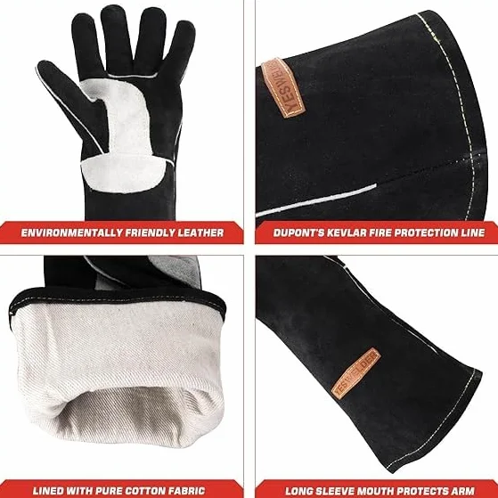 YESWELDER Guantes de Cuero para Soldadura MIG Resistentes al Calor Negros