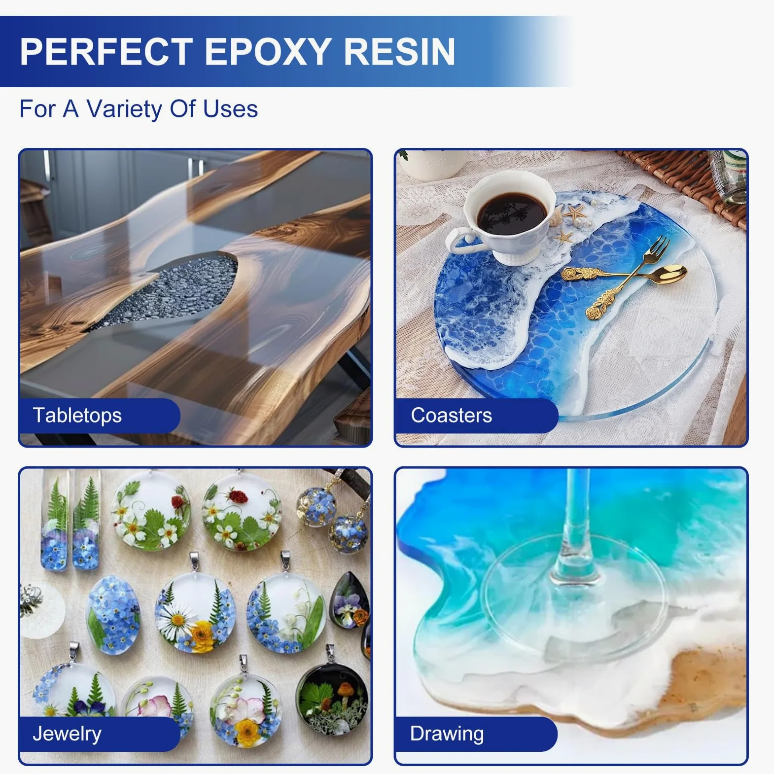 Resina Epoxi Kit 1L (500ml Resin + 500ml Hardener), 1:1 Ratio Crystal Clear Casting Resin Set with Gloves, Measuring Cups & Sticks – Ideal for Wood, Jewelry, Art & DIY Crafts