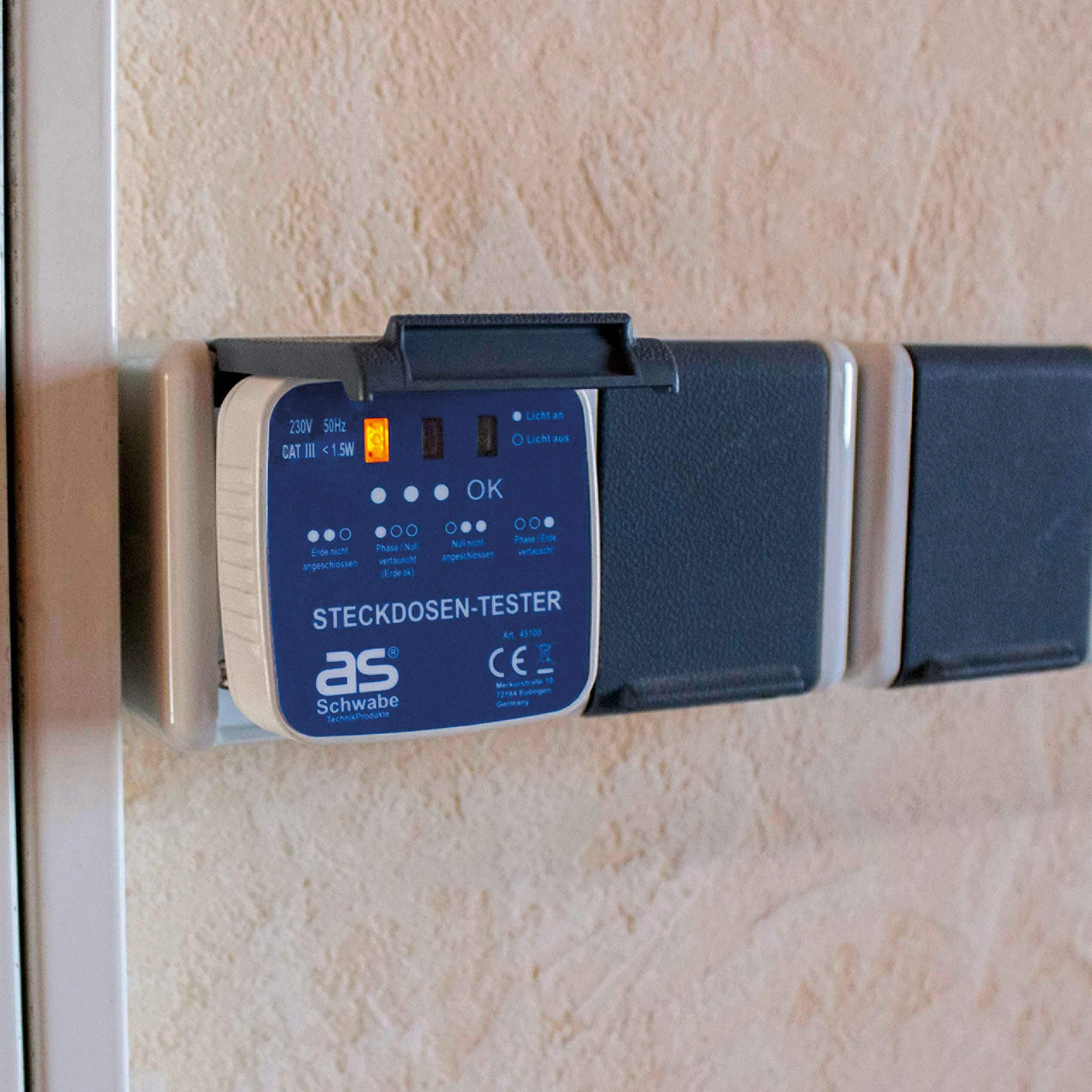 Schwabe comprobador enchufes Schuko 230V con indicador luminoso comprobador de circuitos