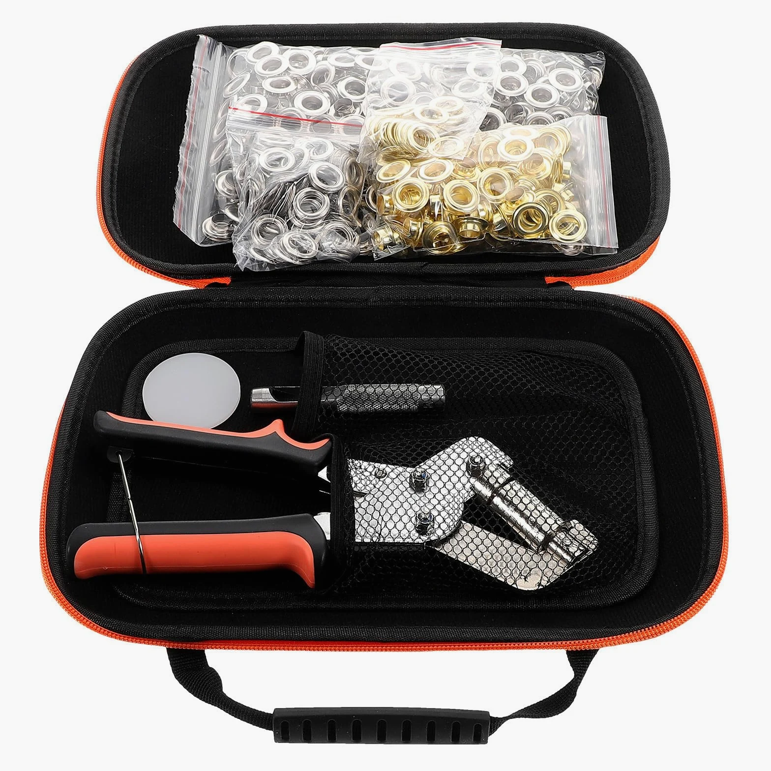 CALLARON Kit de Herramientas para Ojales Metálicos Alicates y Arandelas de Hierro, Fácil de Usar para Instalación en Expositores y Pancartas